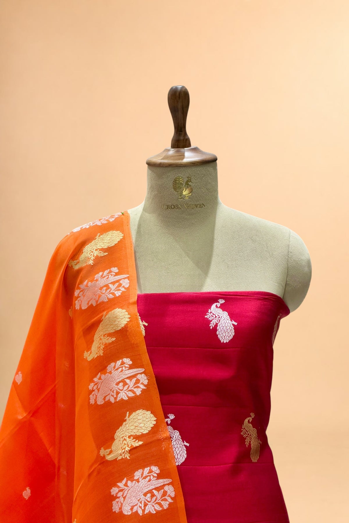 Red Pure Chiniya Silk Suit Set with ombré Dye Organza Dupatta