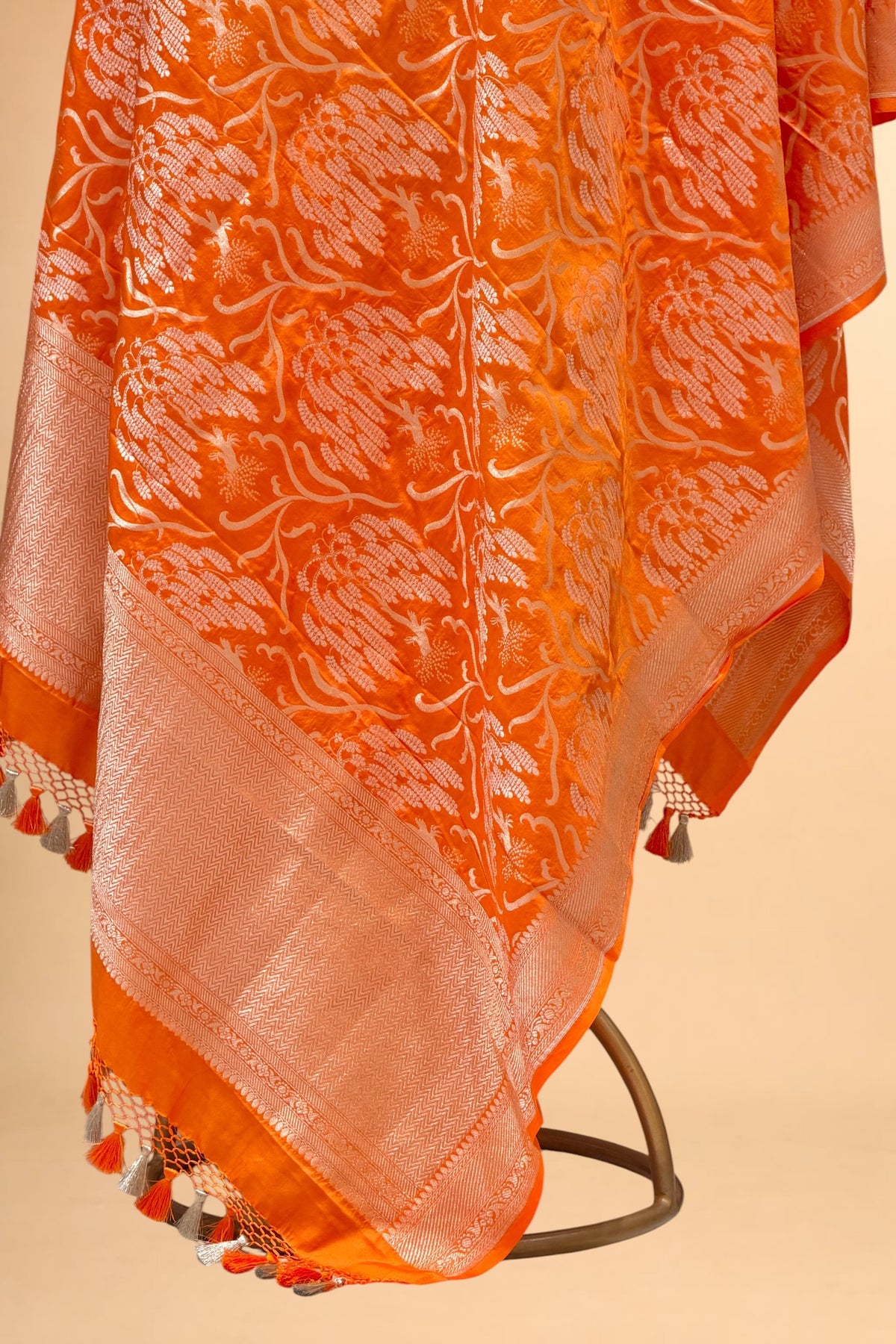 Bright Orange Pure Katan Silk Dupatta 