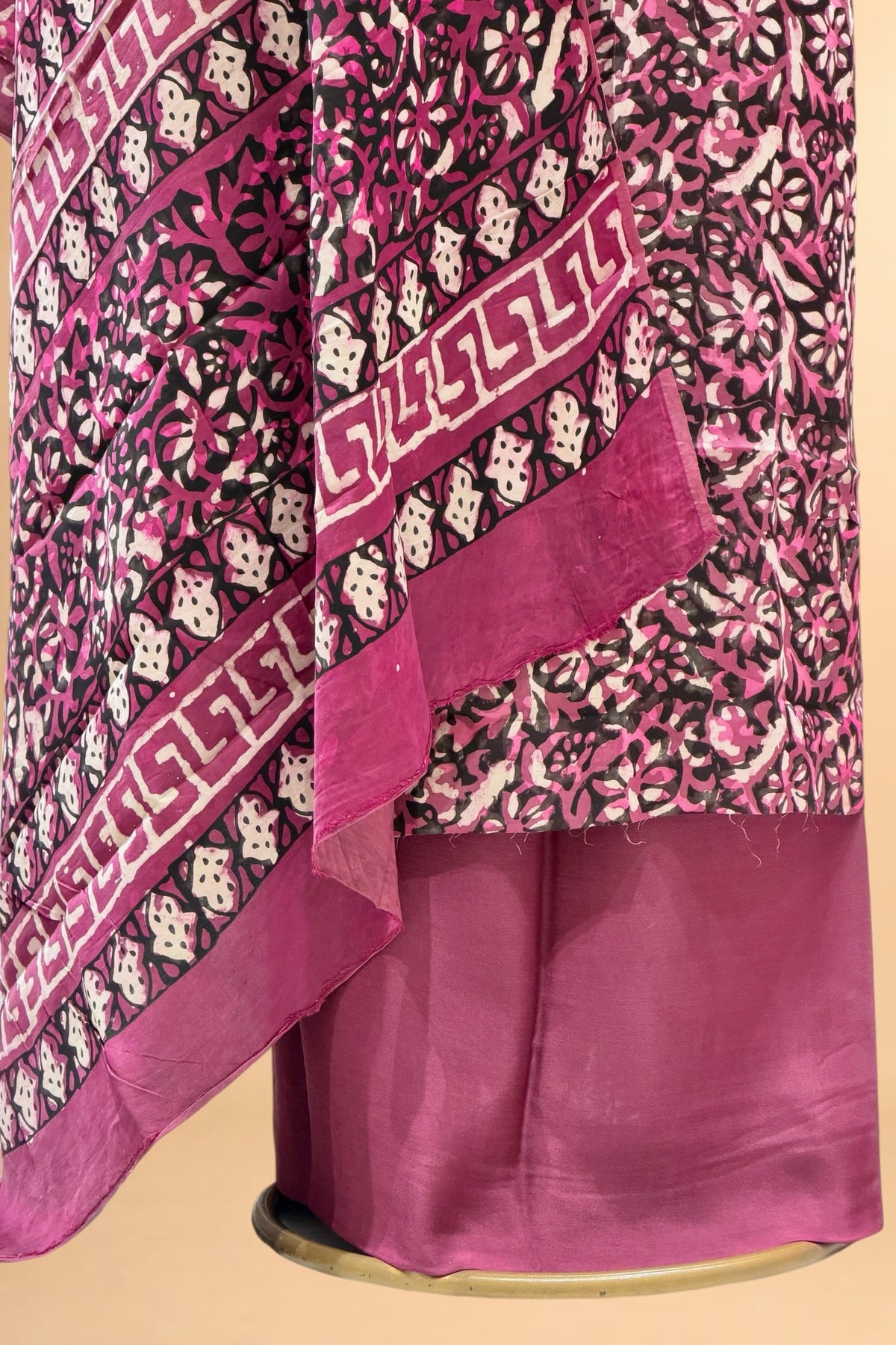 Deep Pink Block Print Pure Muslin Silk Suit Set 