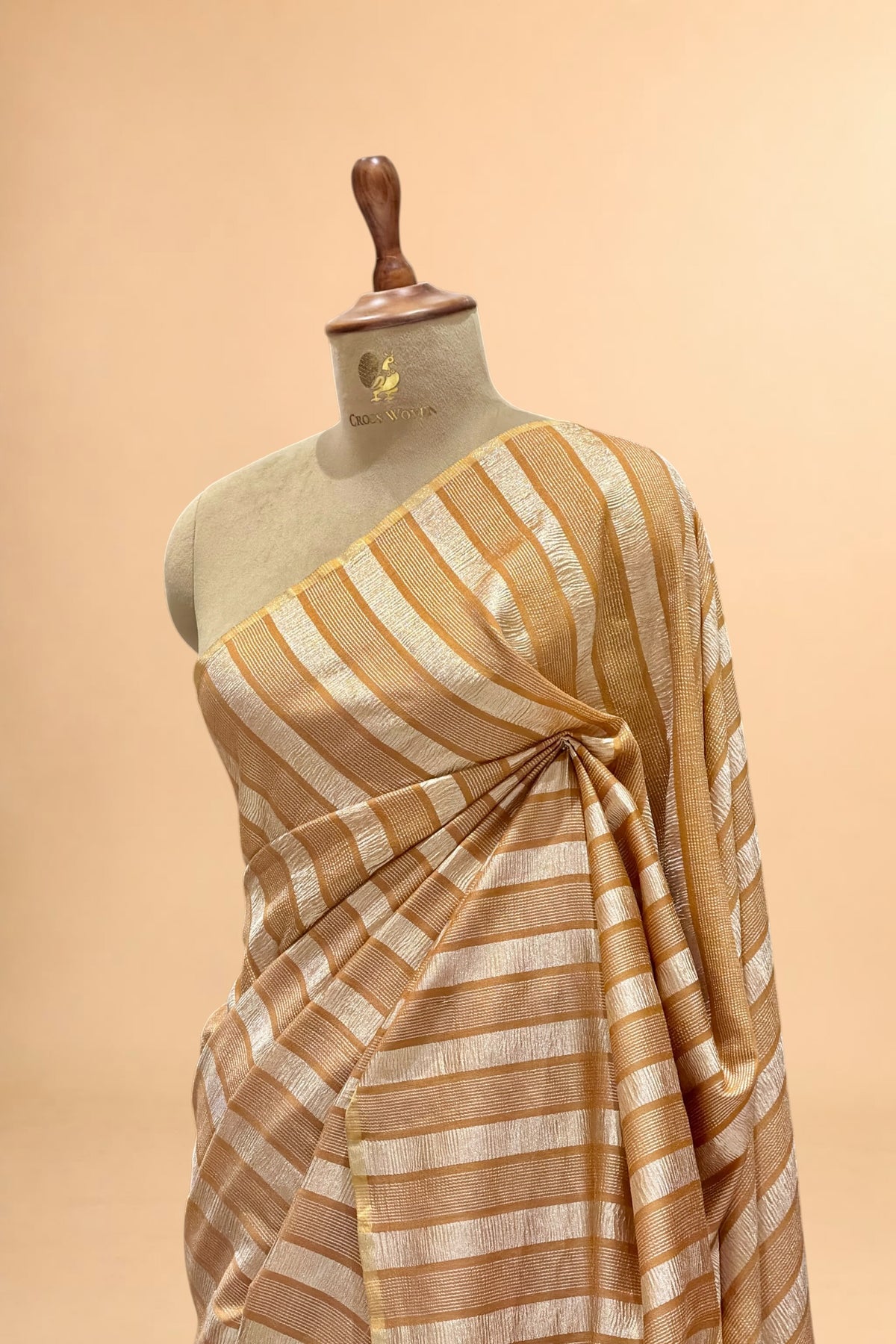 Dusty Mustard Pure Munga Silk Saree with Tissue Stripes