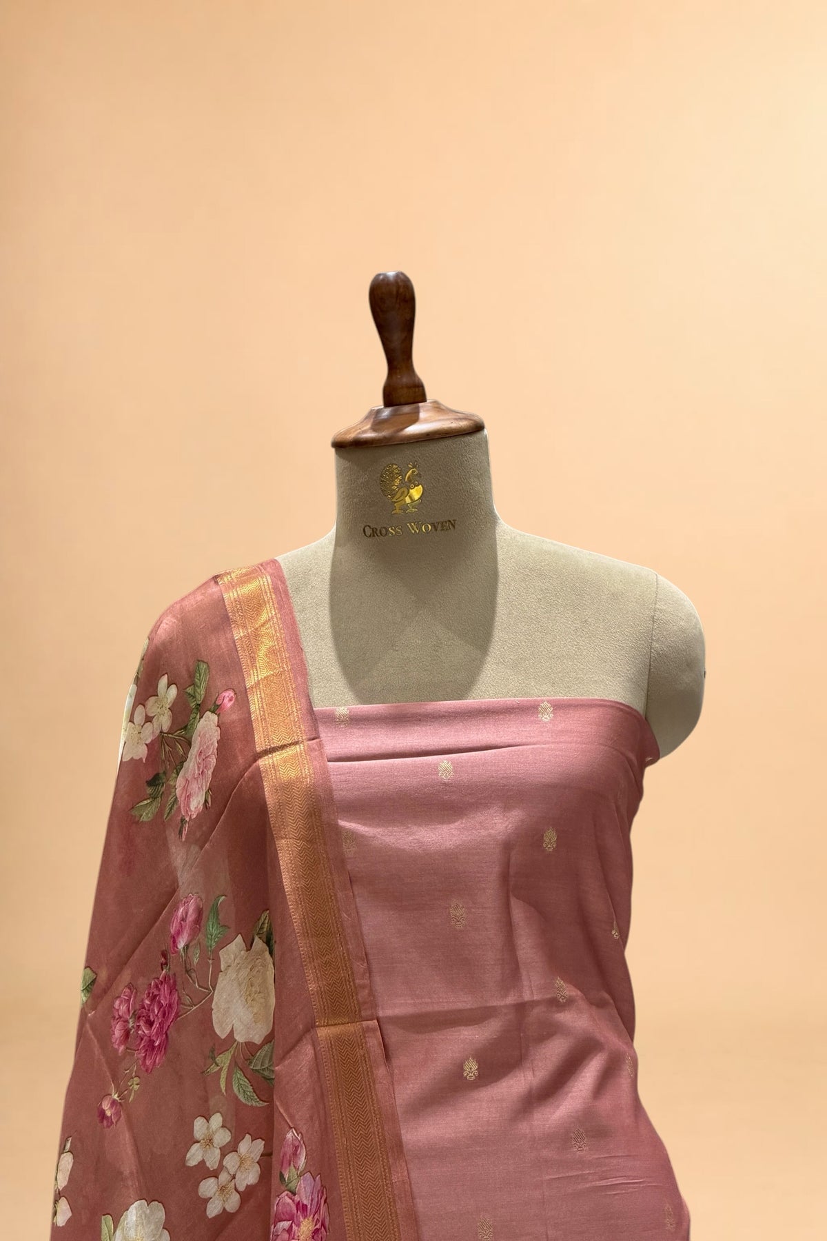 Dusty Pink Chanderi Silk Suit Set With Printed Dupatta
