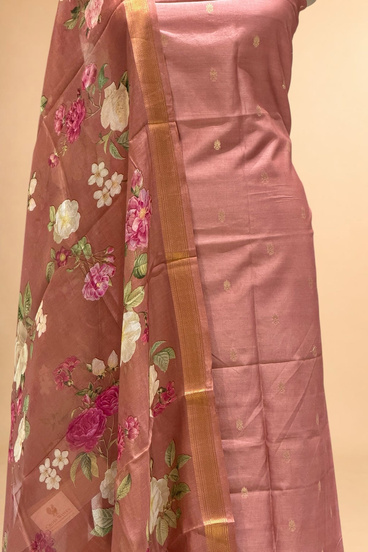 Dusty Pink Chanderi Silk Suit Set With Printed Dupatta