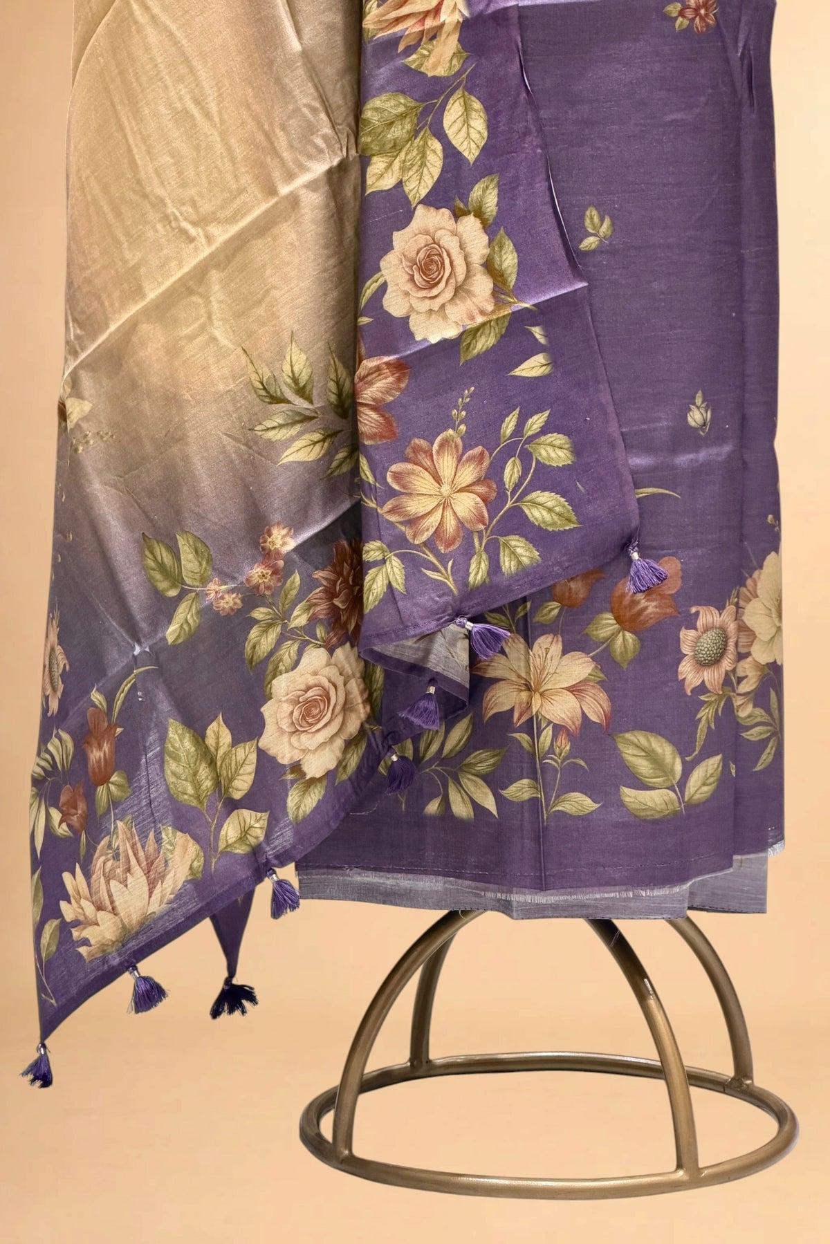Lavender Printed Pure Banarasi Munga Silk Suit Set
