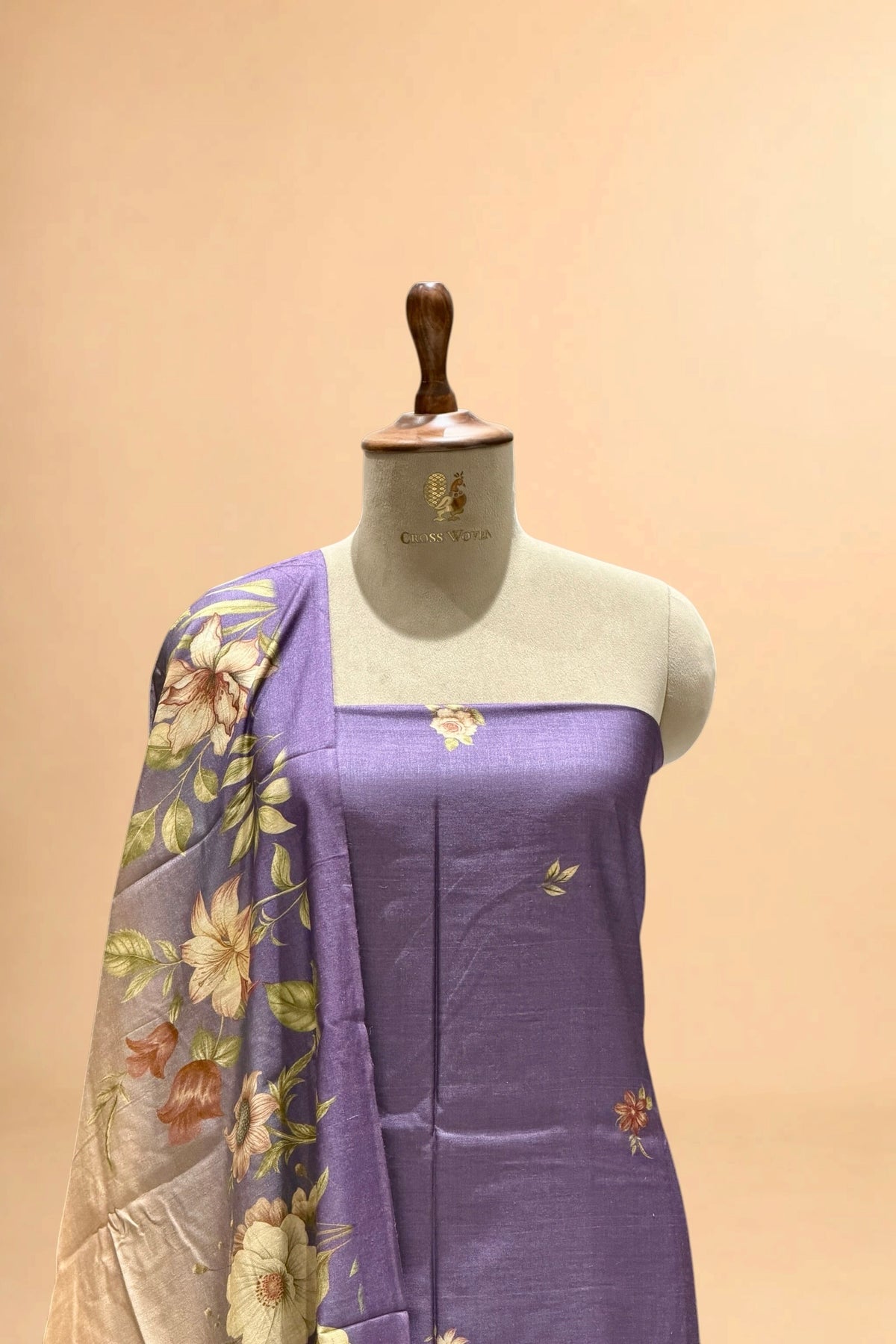 Lavender Printed Pure Banarasi Munga Silk Suit Set