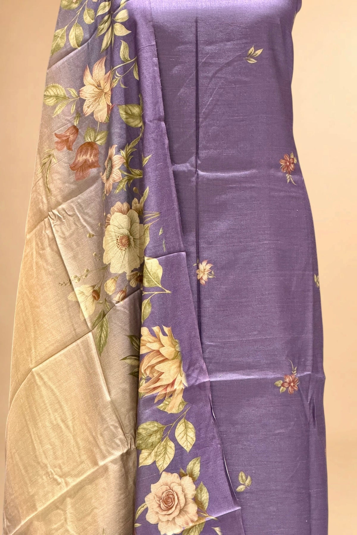 Lavender Printed Pure Banarasi Munga Silk Suit Set