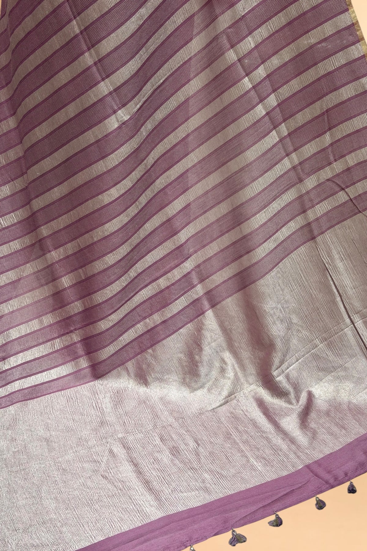 Lavender Pure Munga Silk Saree with Tissue Stripes