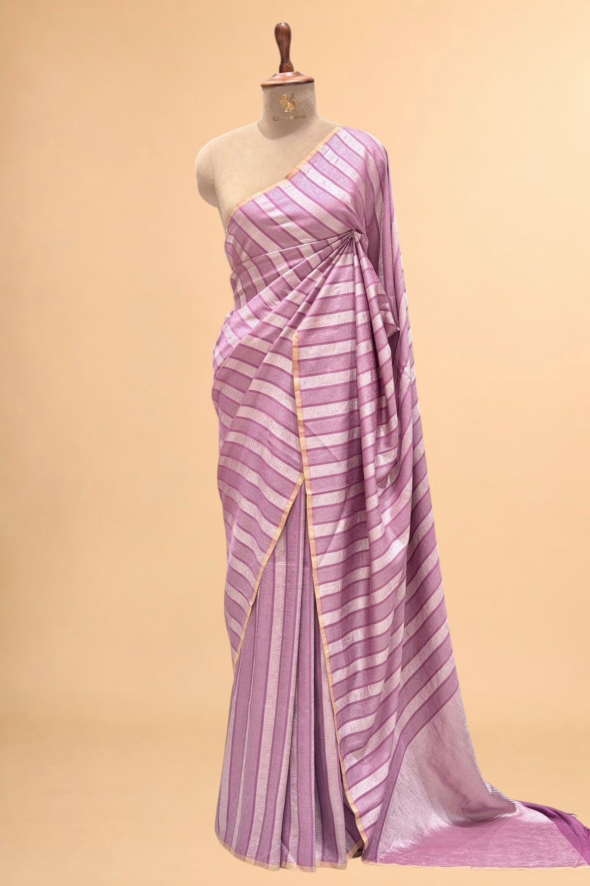 Lavender Pure Munga Silk Saree with Tissue Stripes