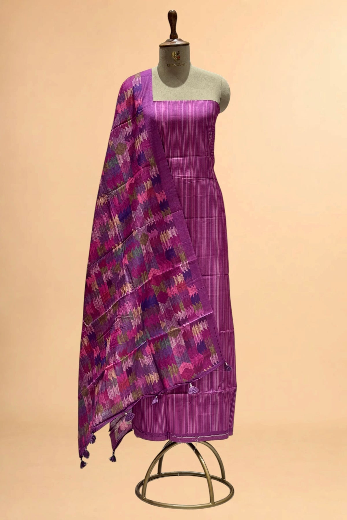 Magenta Purple Printed Pure Banarasi Munga Silk Suit Set