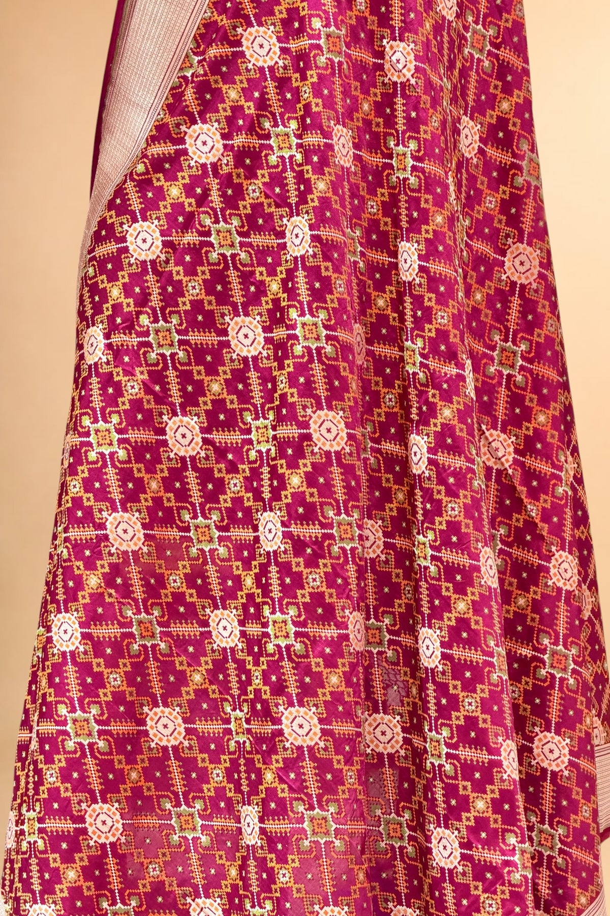 Maroon Pure Katan Silk Ikkat Dupatta 