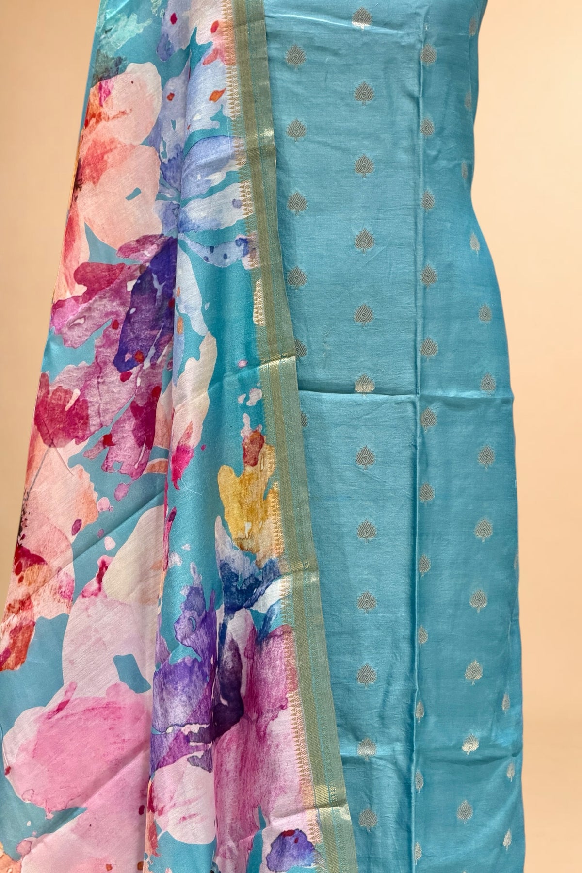 Mauve Purple Chanderi Silk Suit Set With Printed Dupatta