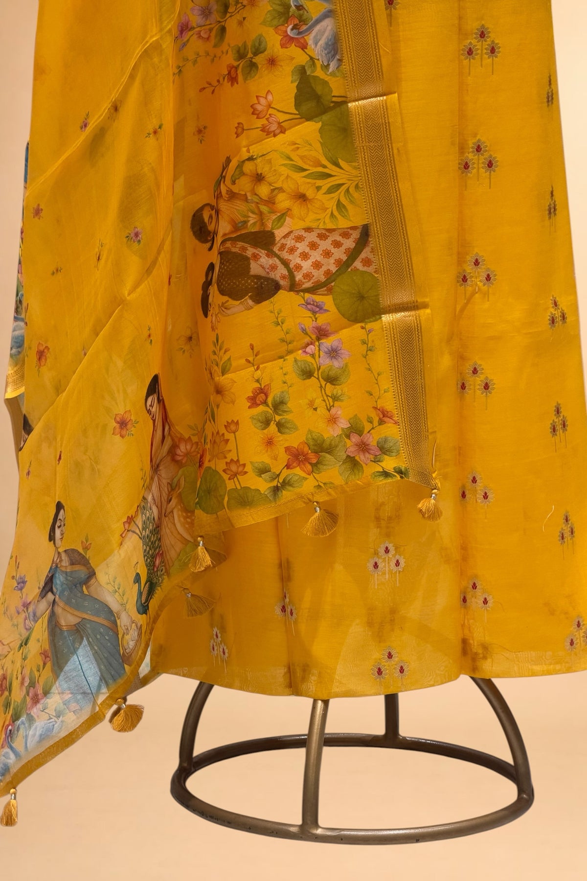 Mustard Yellow Chanderi Silk Suit Set With Printed Dupatta