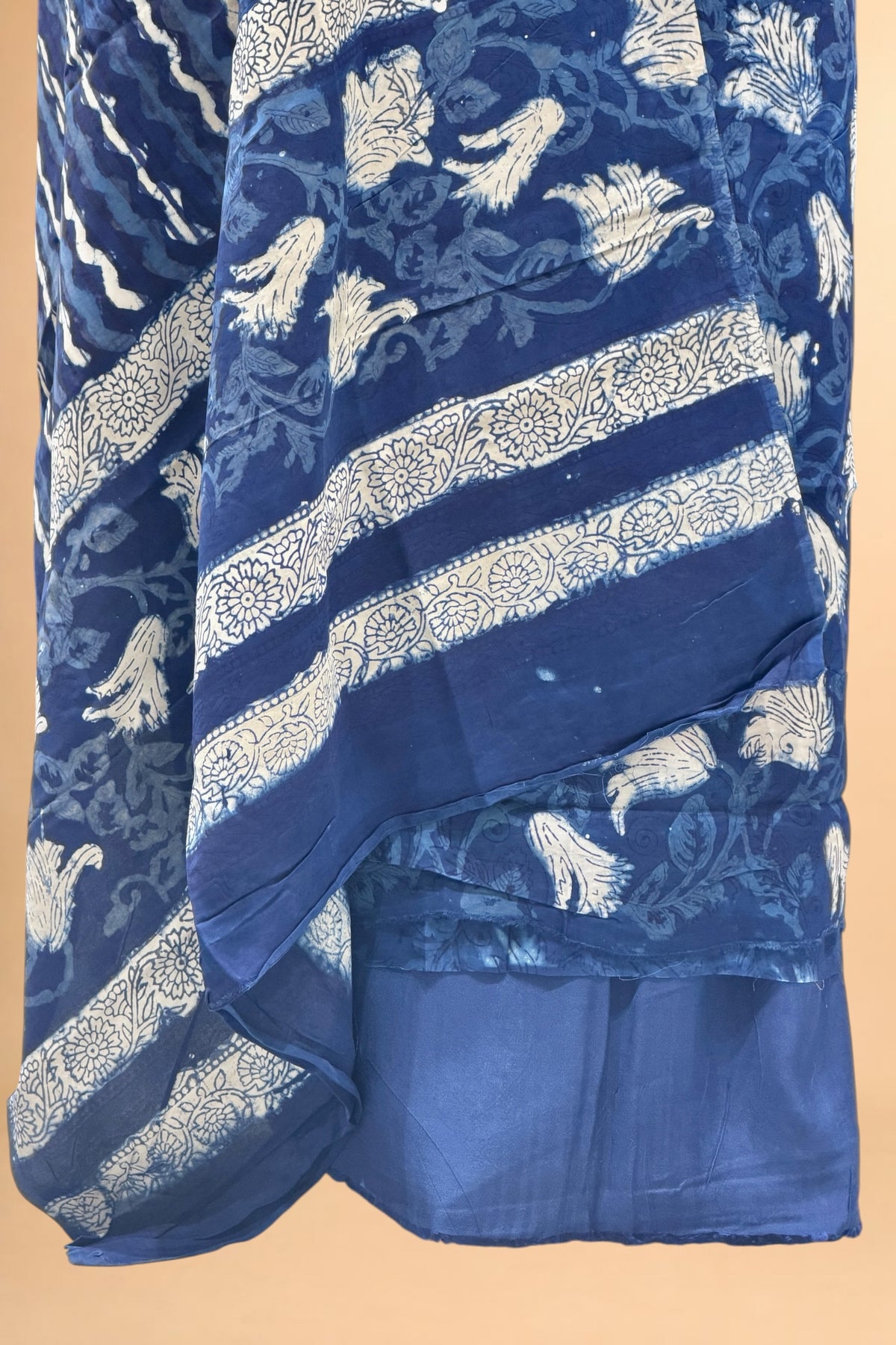 Navy Blue Block Print Pure Muslin Silk Suit Set 