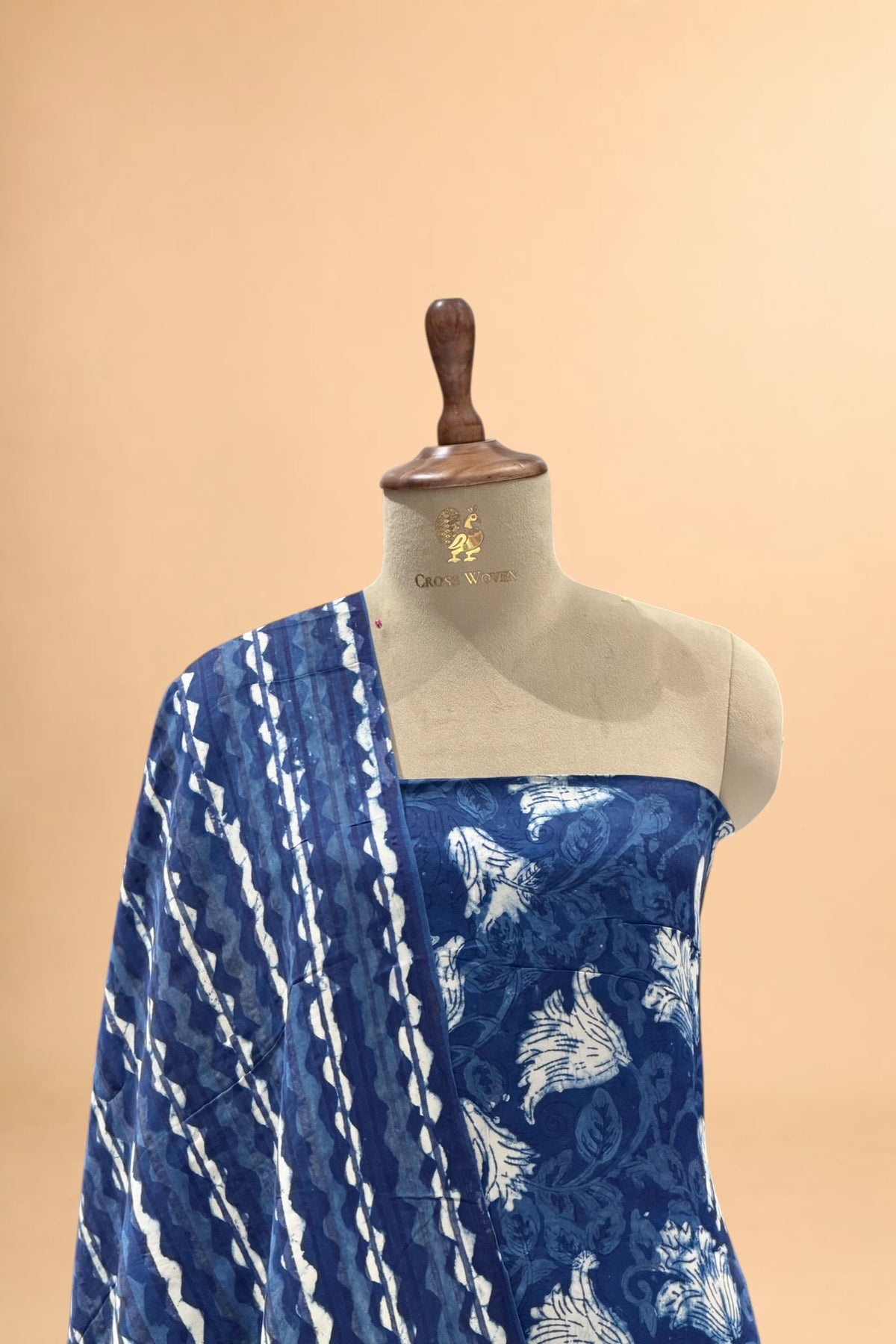 Navy Blue Block Print Pure Muslin Silk Suit Set 