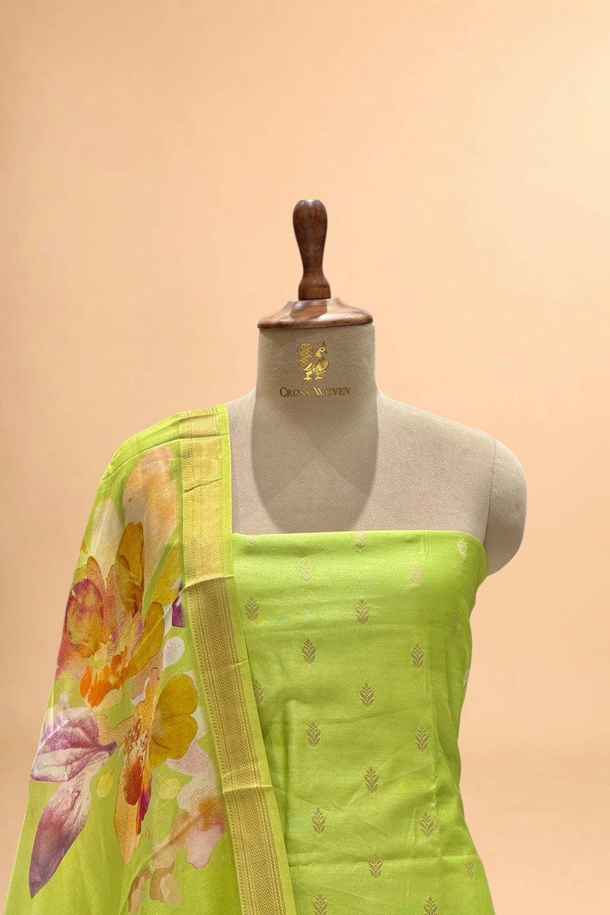 Pista Green Chanderi Silk Suit Set With Printed Dupatta