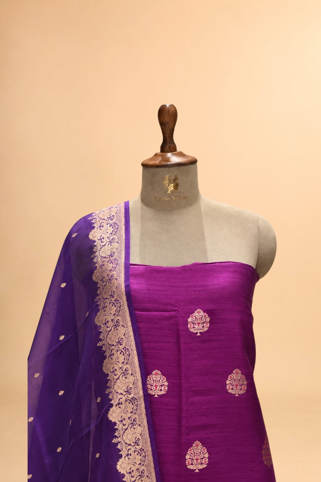 Plum Purple Pure Raw Silk Suit Set with Ombré Organza Dupatta