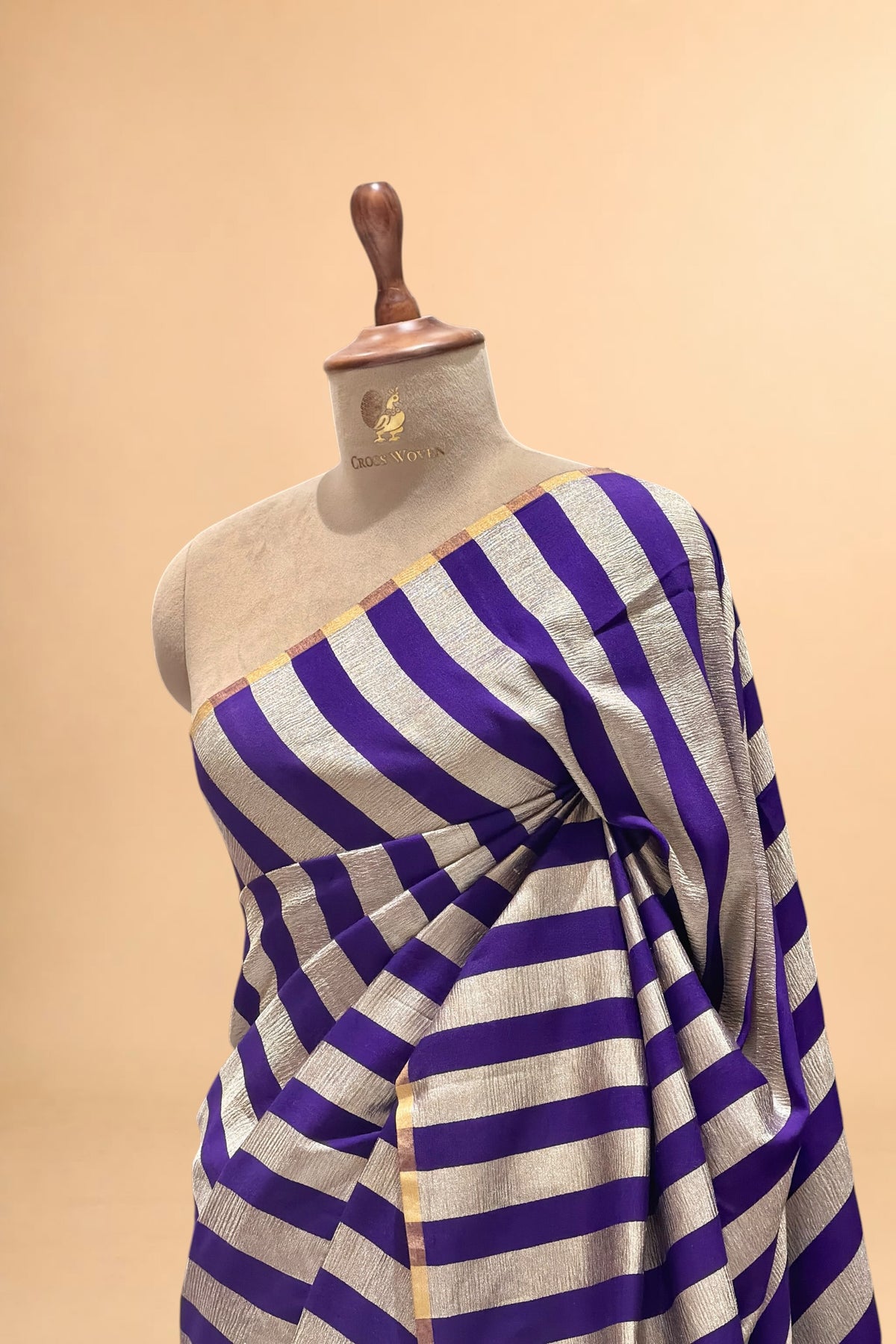 Purple Pure Munga Silk Saree with Tissue Stripes