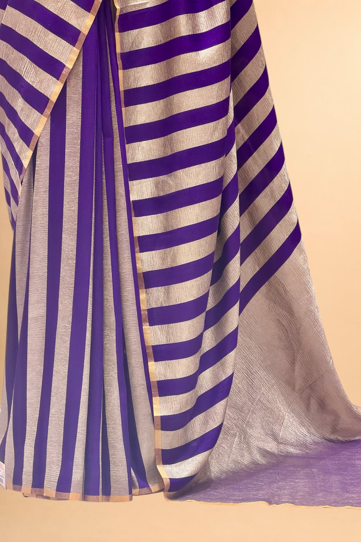 Purple Pure Munga Silk Saree with Tissue Stripes
