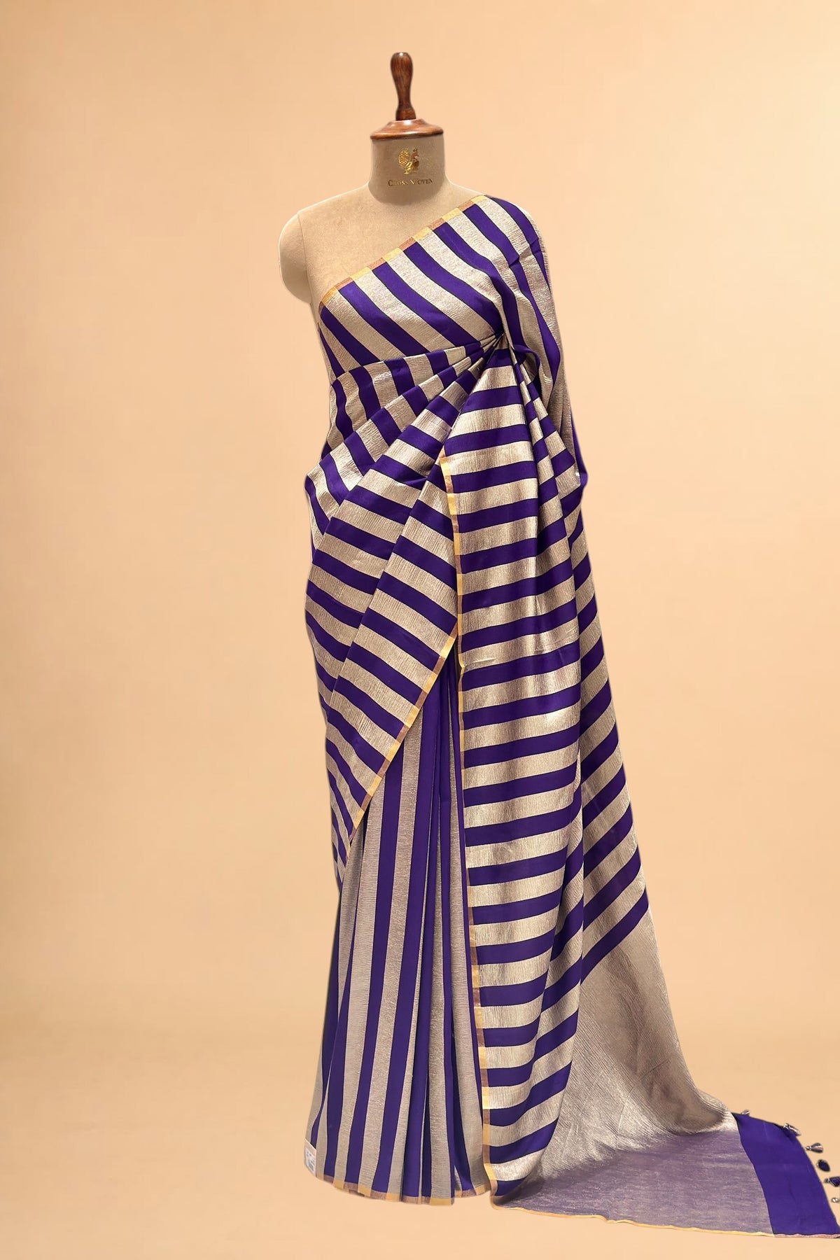 Purple Pure Munga Silk Saree with Tissue Stripes