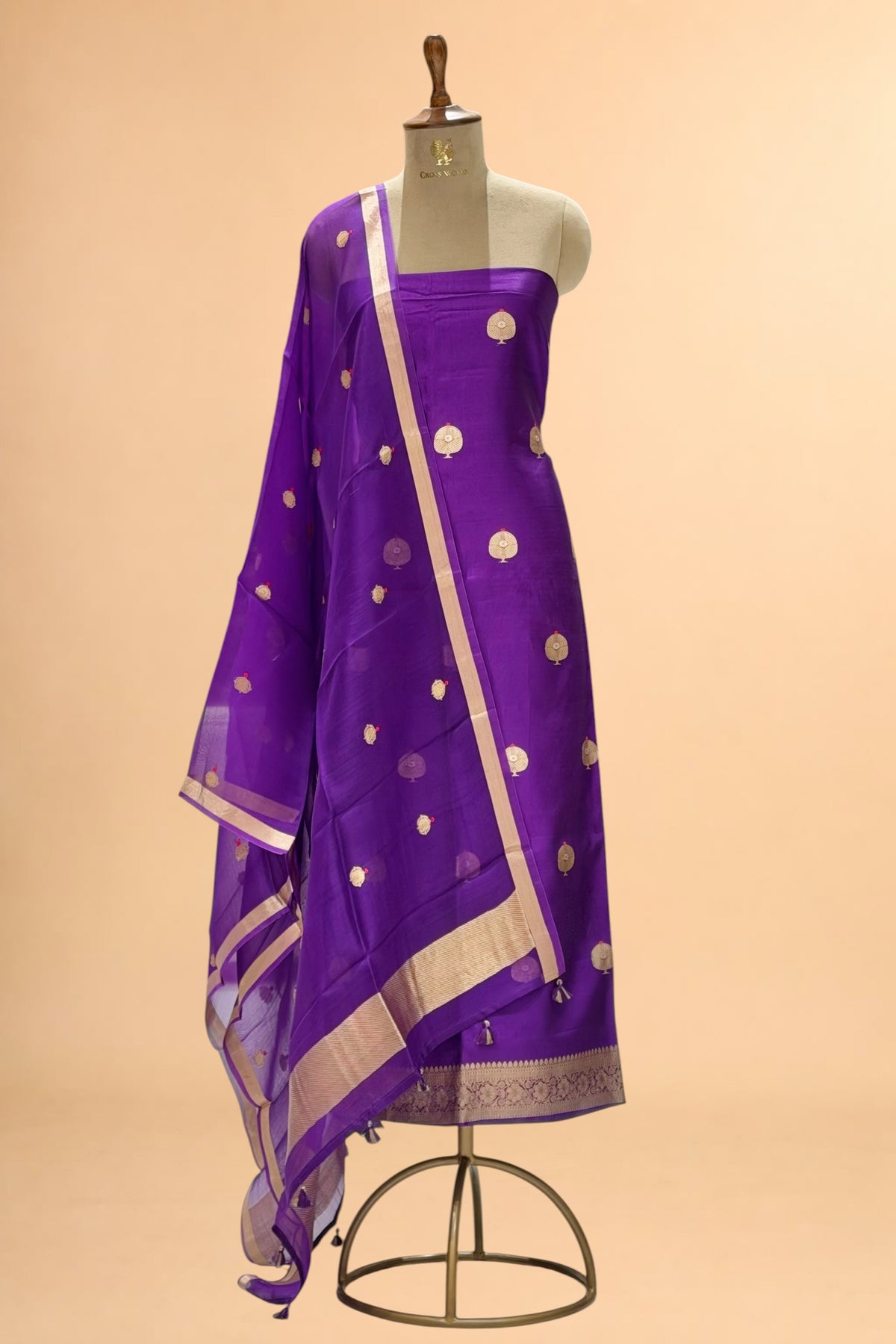 Purple Pure Soft Silk Suit Set with Organza Dupatta