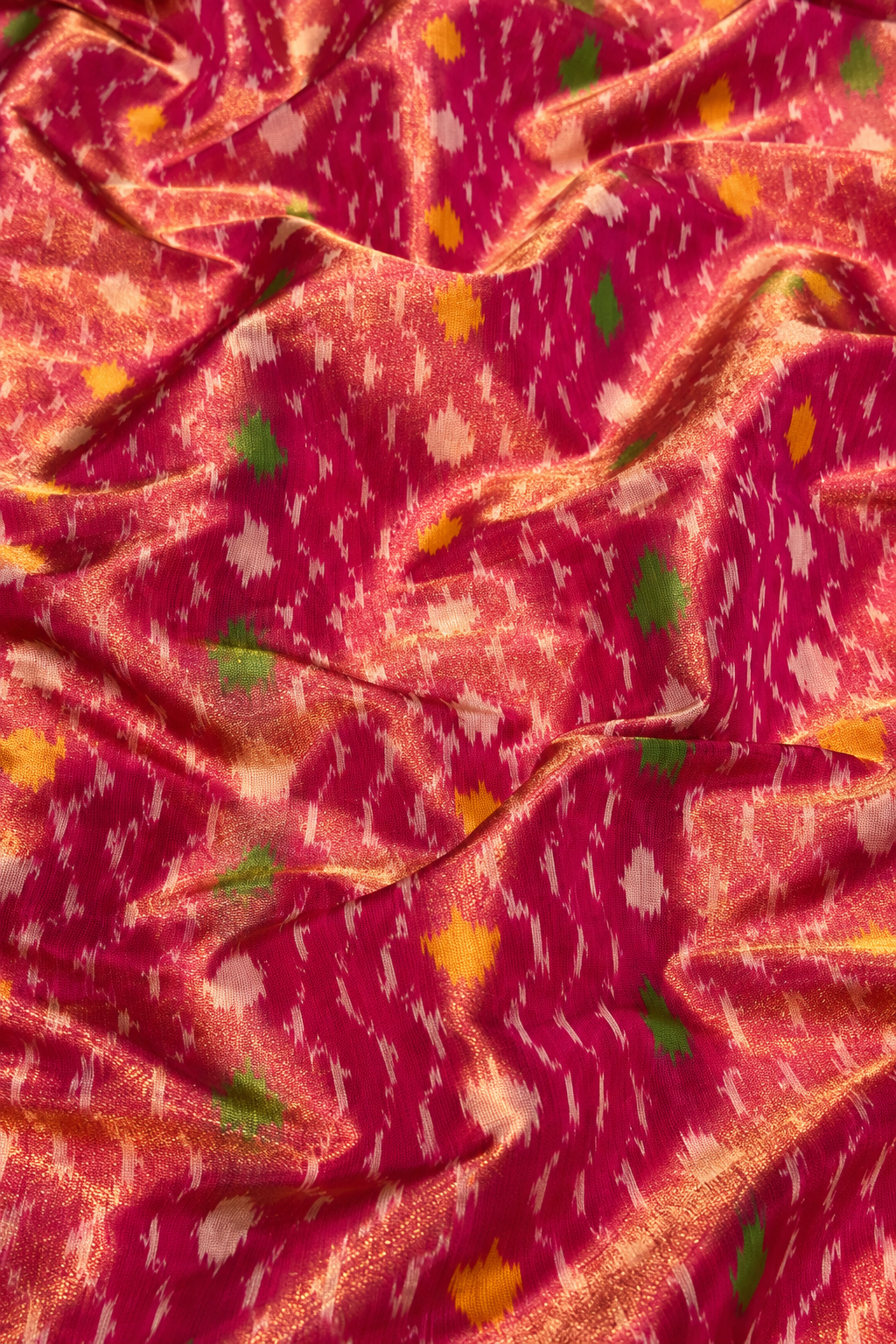 Rani Pink Pure Tissue Silk Ikkat Fabric