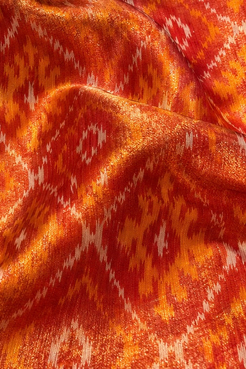 Rust Orange Pure Tissue Silk Ikkat Fabric