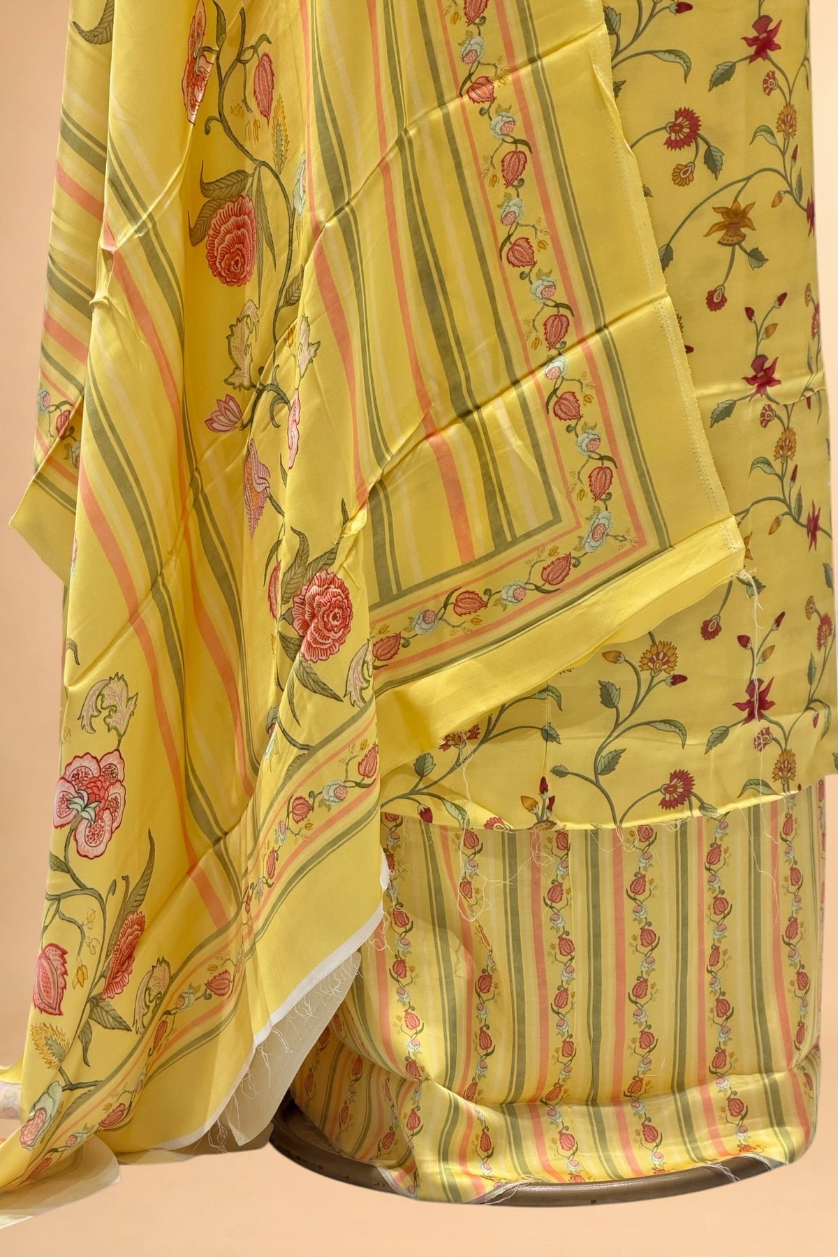 Sunshine Yellow Printed Pure Muslin Silk Unstitched Suit Set 