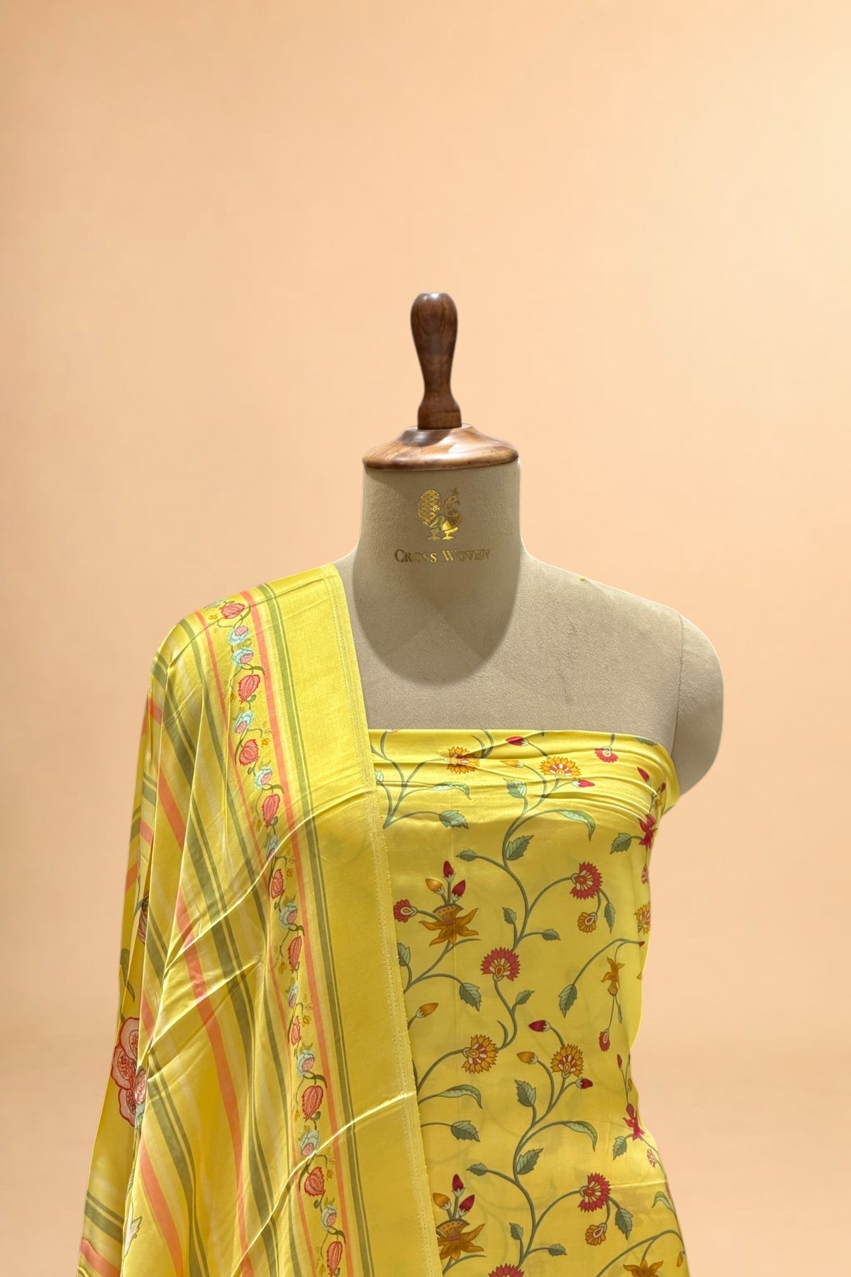 Sunshine Yellow Printed Pure Muslin Silk Unstitched Suit Set 