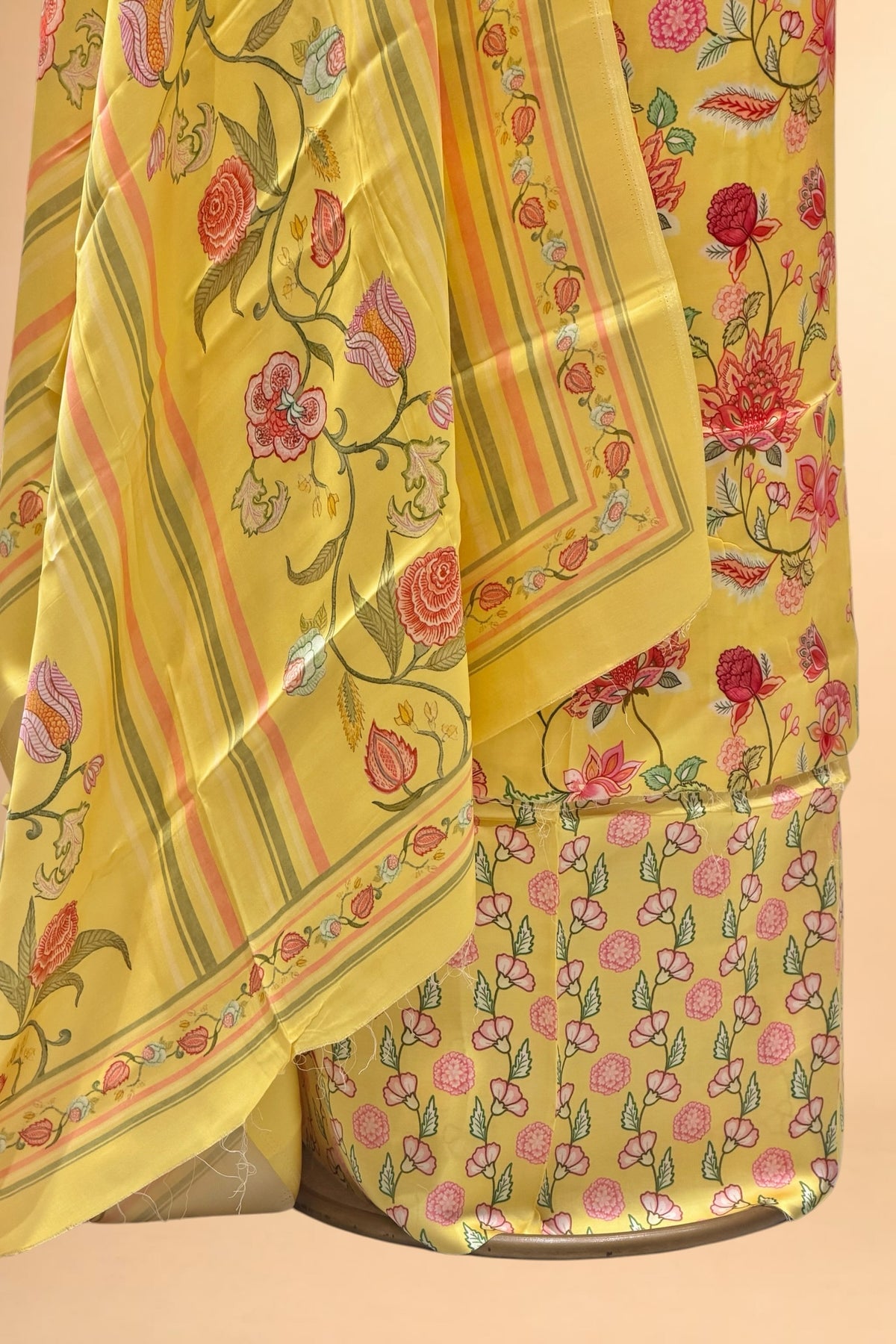 Sunshine Yellow Printed Pure Muslin Silk Unstitched Suit Set 