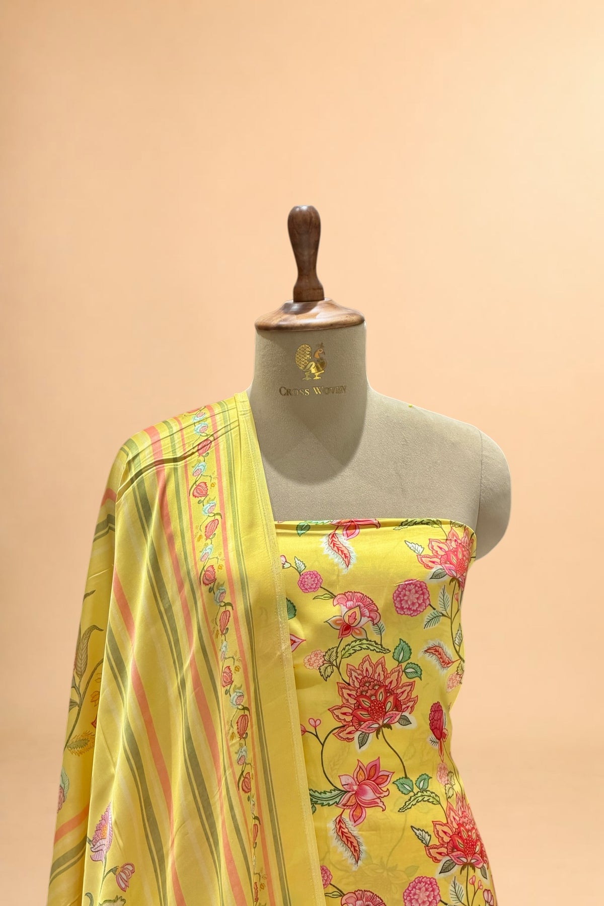 Sunshine Yellow Printed Pure Muslin Silk Unstitched Suit Set 