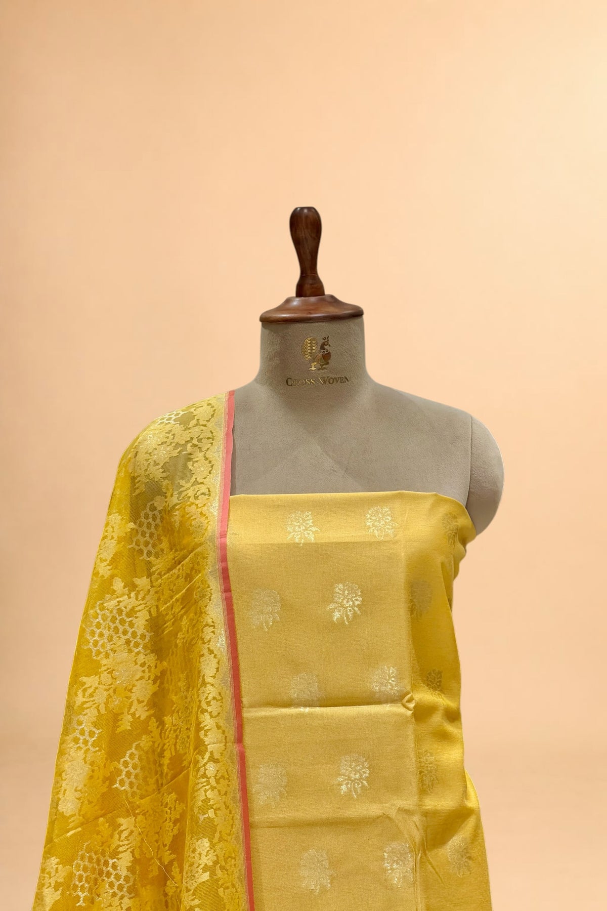 Yellow Banarasi Pure Fine Raw Silk Suit Set with Kora Net Dupatta