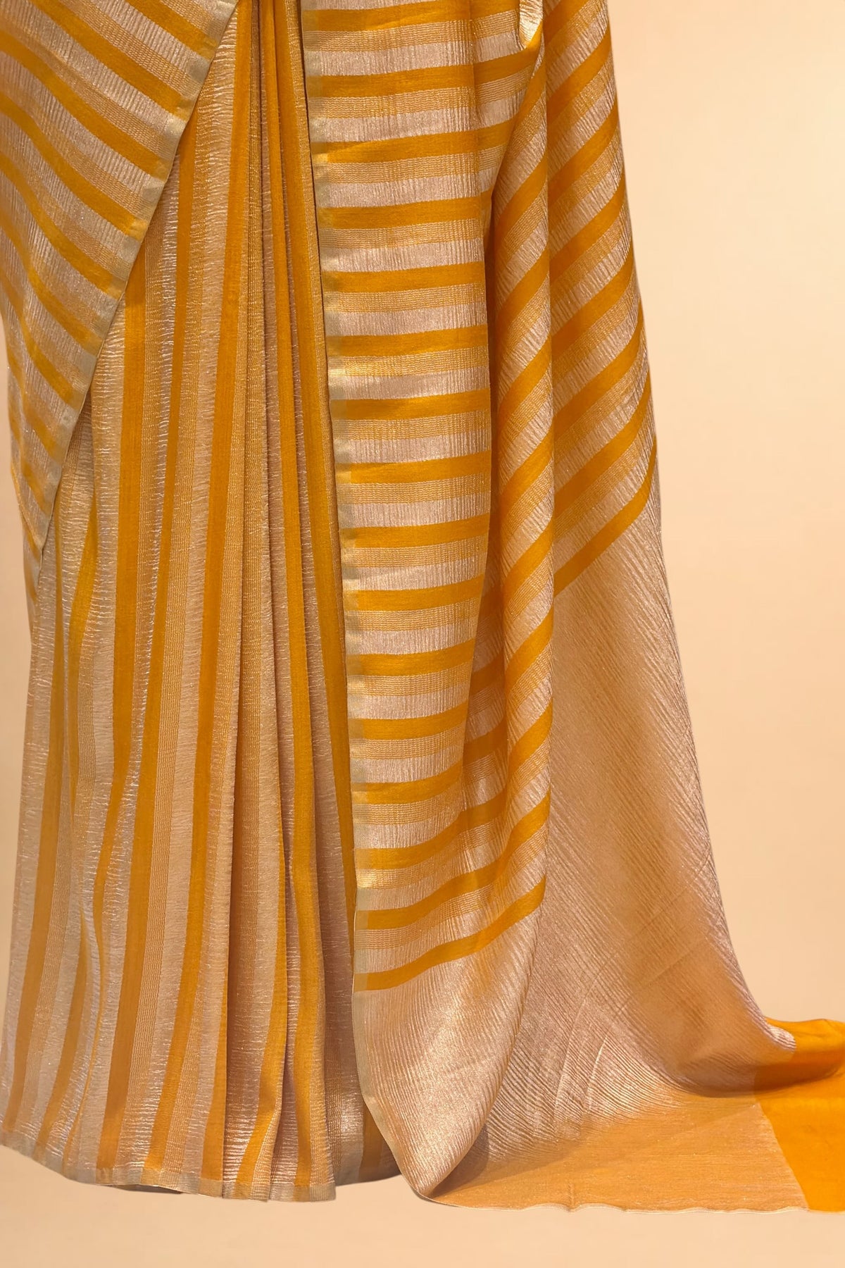 Yellow Pure Munga Silk Saree with Tissue Stripes
