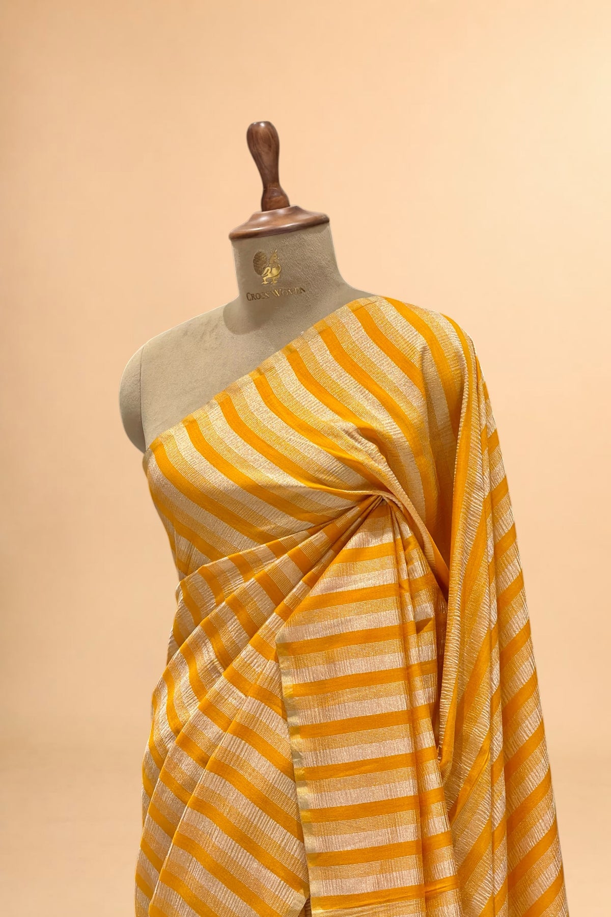 Yellow Pure Munga Silk Saree with Tissue Stripes