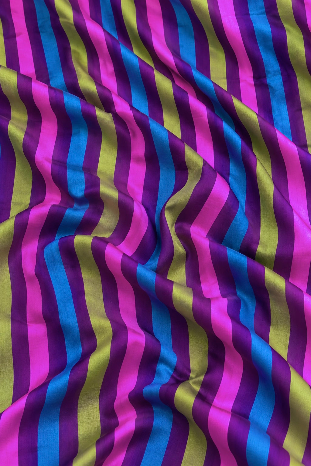 Deep Purple Pure Katan Silk Rangkaat Striped Fabric