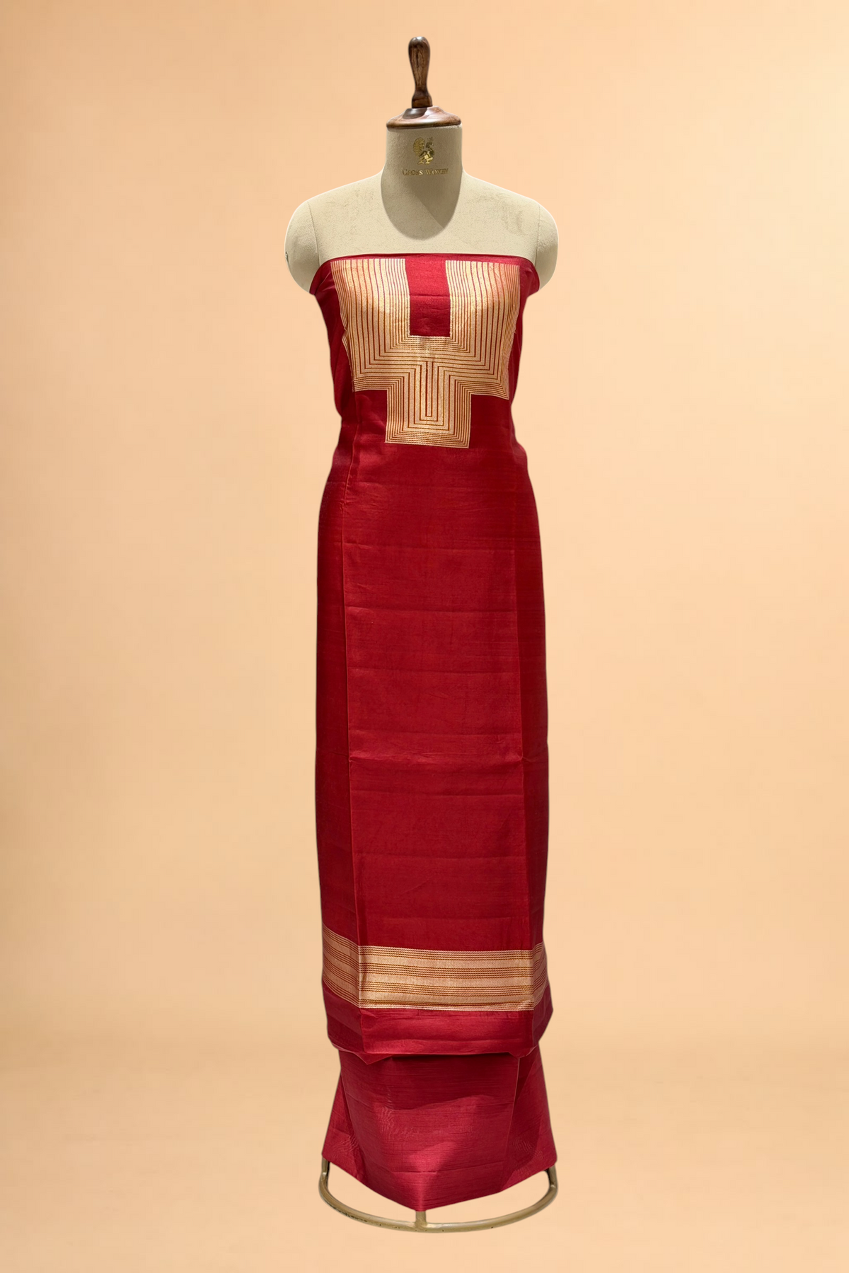 Deep Red Soft Silk Co-Ord Set with Kadhwa Neck Panel 