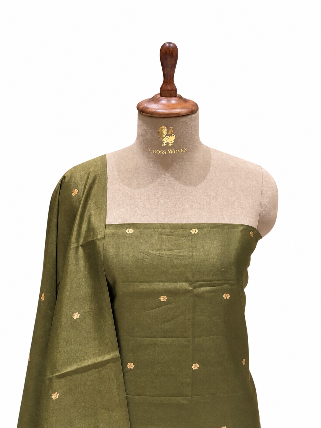 Olive Green Pure Silk Suit Set With Statement Bootas