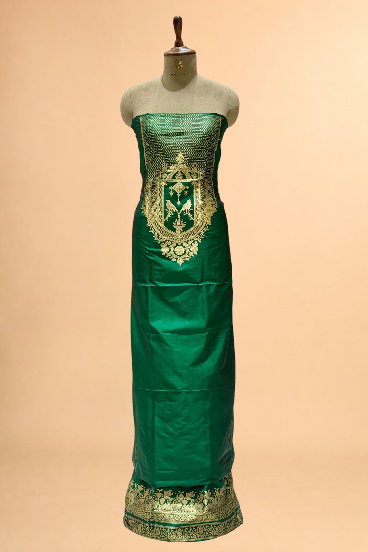 Emerald Green Katan Silk Co-Ord Set with Regal Panel 