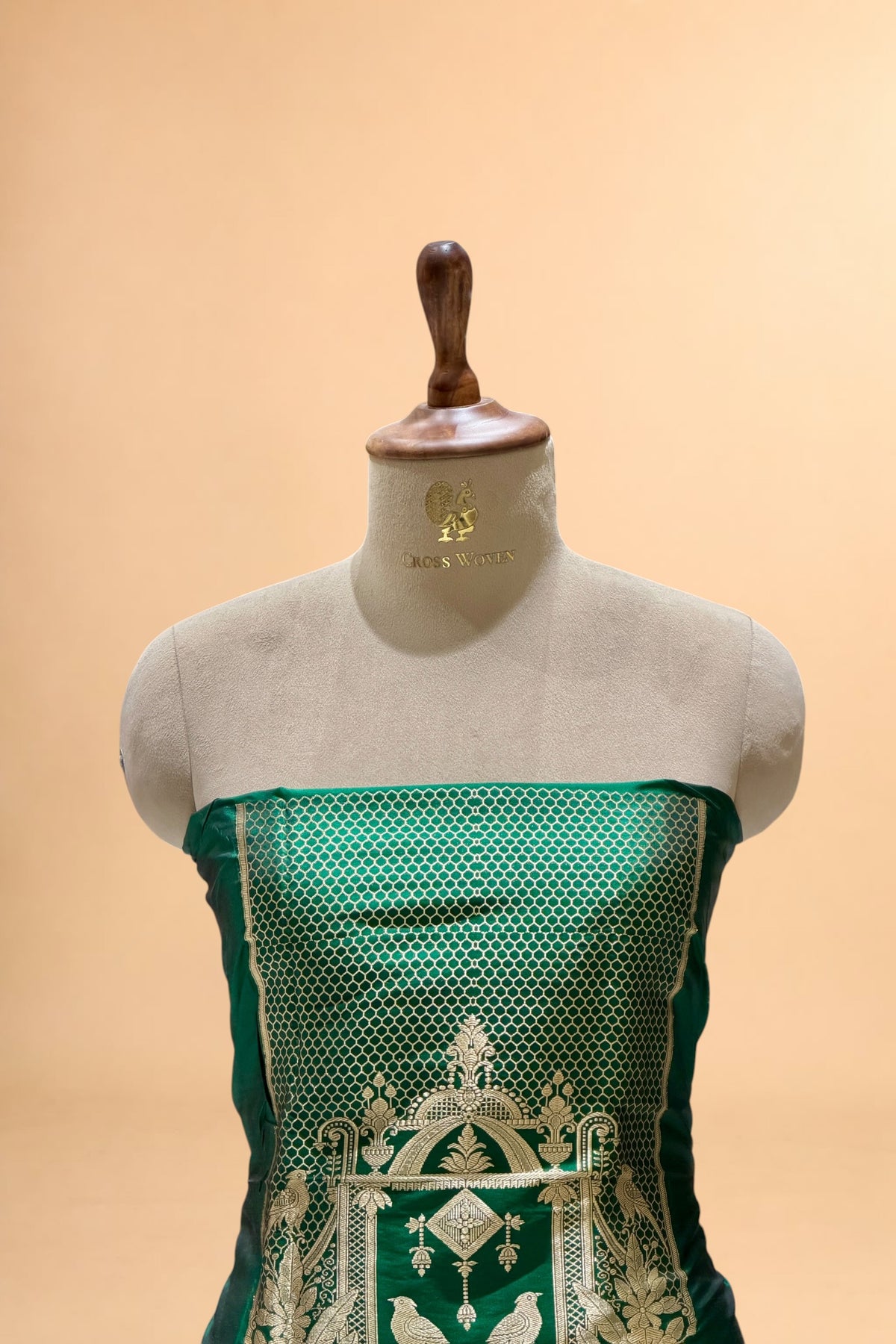 Emerald Green Katan Silk Co-Ord Set with Regal Panel 