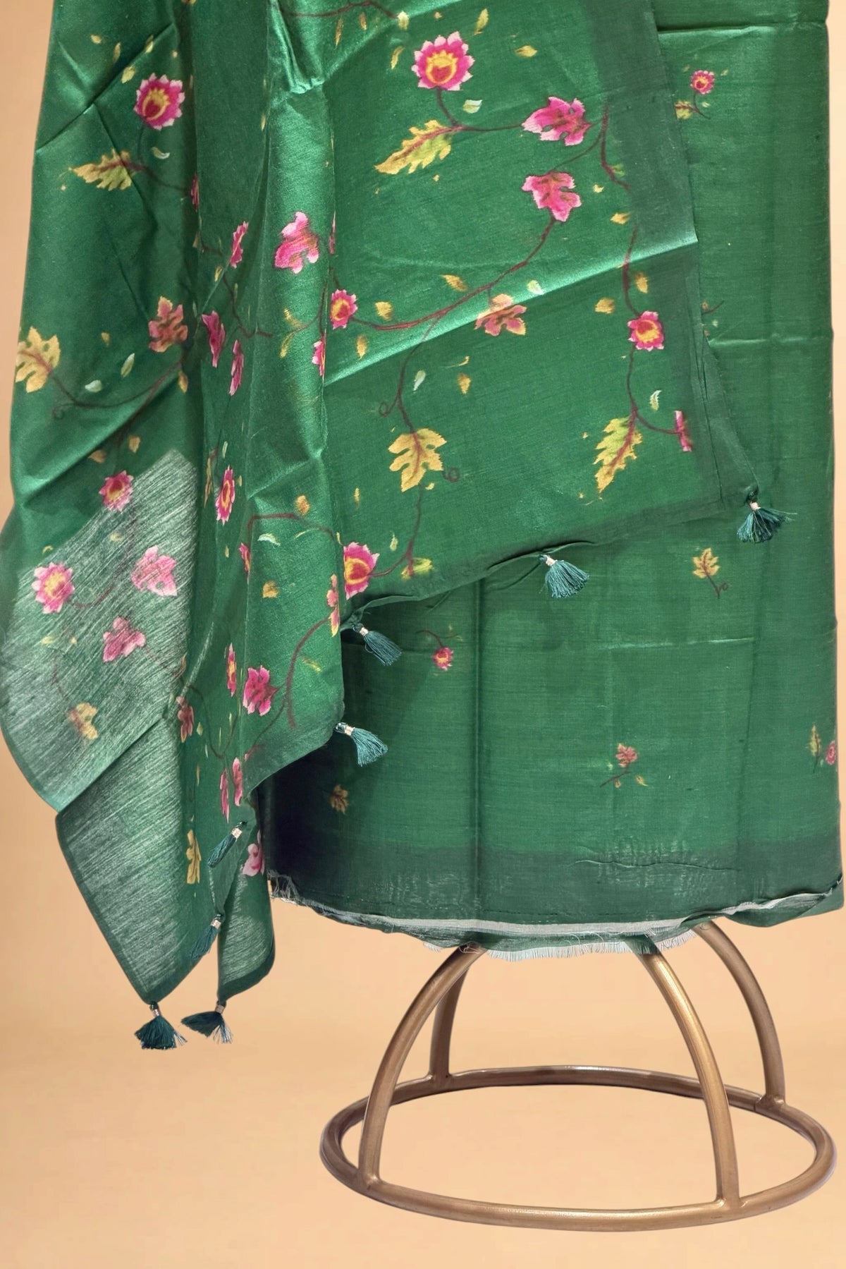 Emerald Green Printed Pure Banarasi Munga Silk Suit Set