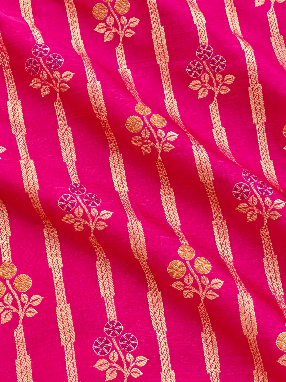 Pink Pure Katan Silk Meenakari Stripe Fabric