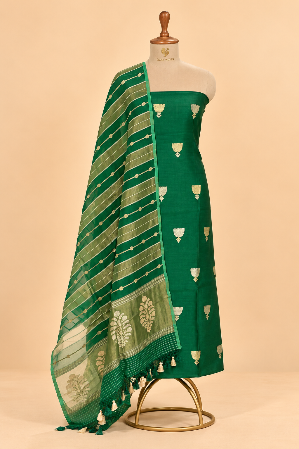 Green Pure Chiniya Silk Suit Set with Oranza Dupatta