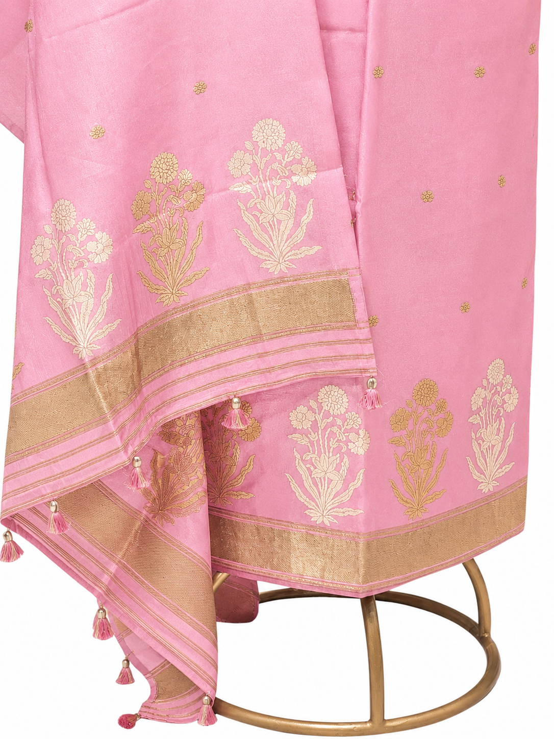 Pastel Pink Pure Silk Suit Set With Statement Bootas