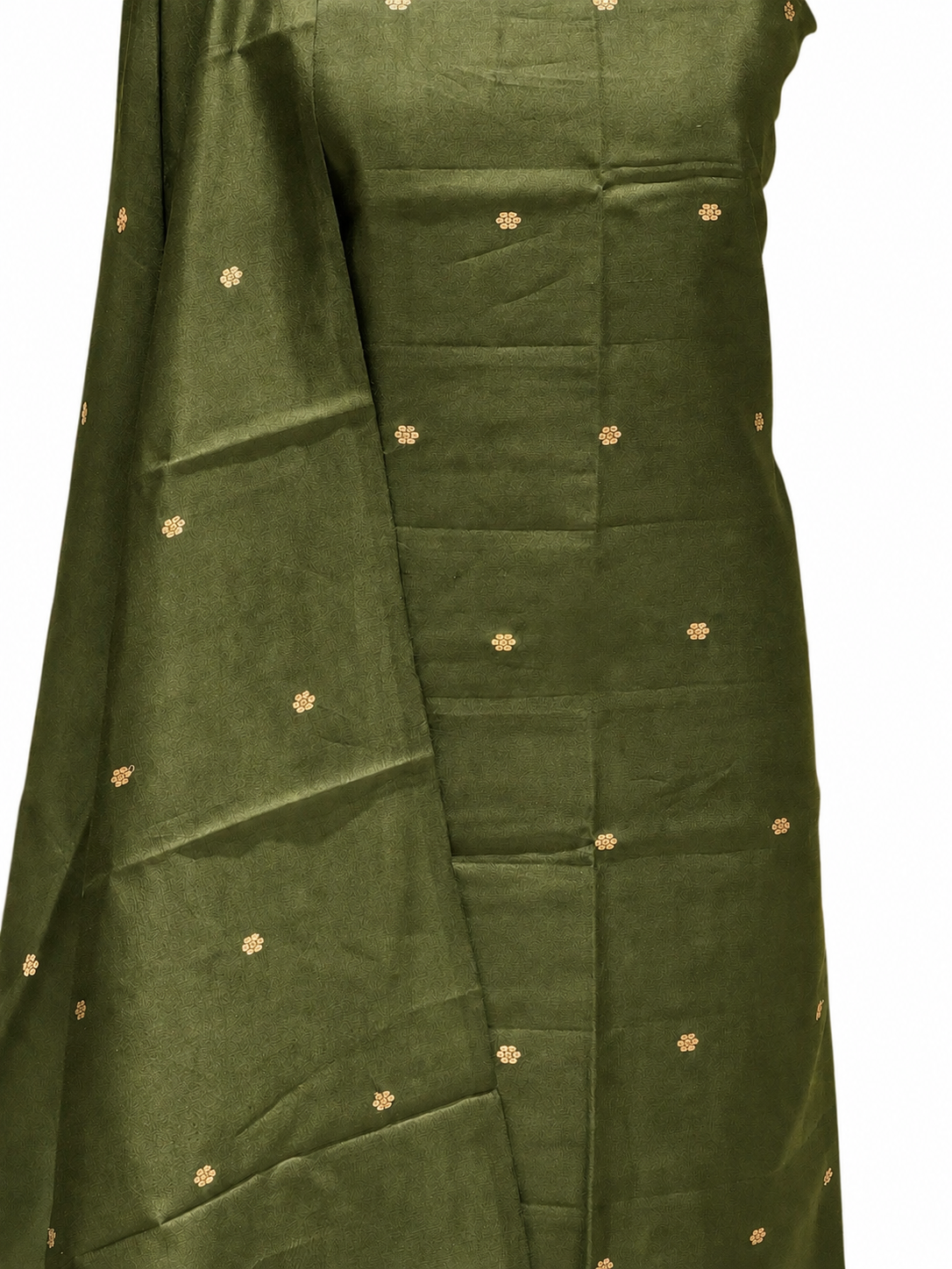 Olive Green Pure Silk Suit Set With Statement Bootas