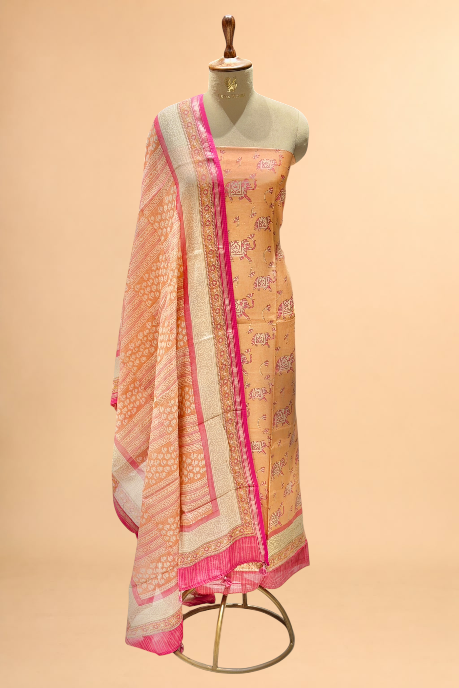 Mustard Chanderi Block Print Suit Set with Designer Dupatta