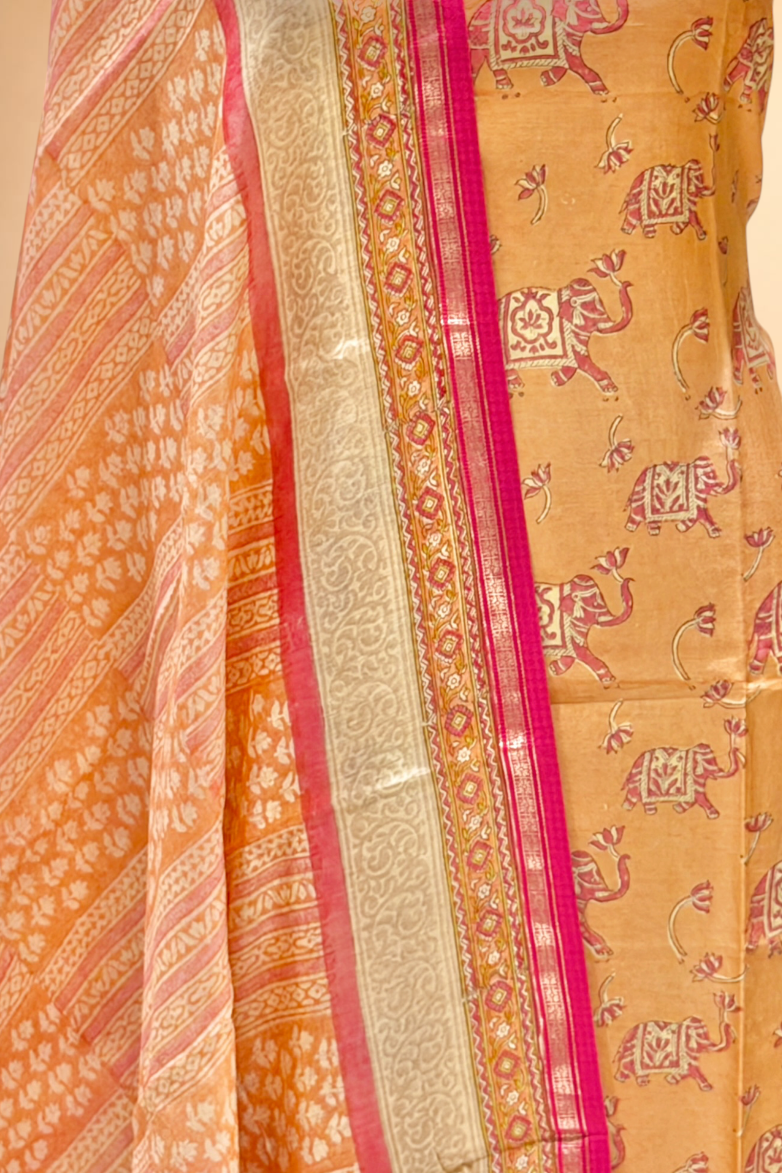 Mustard Chanderi Block Print Suit Set with Designer Dupatta