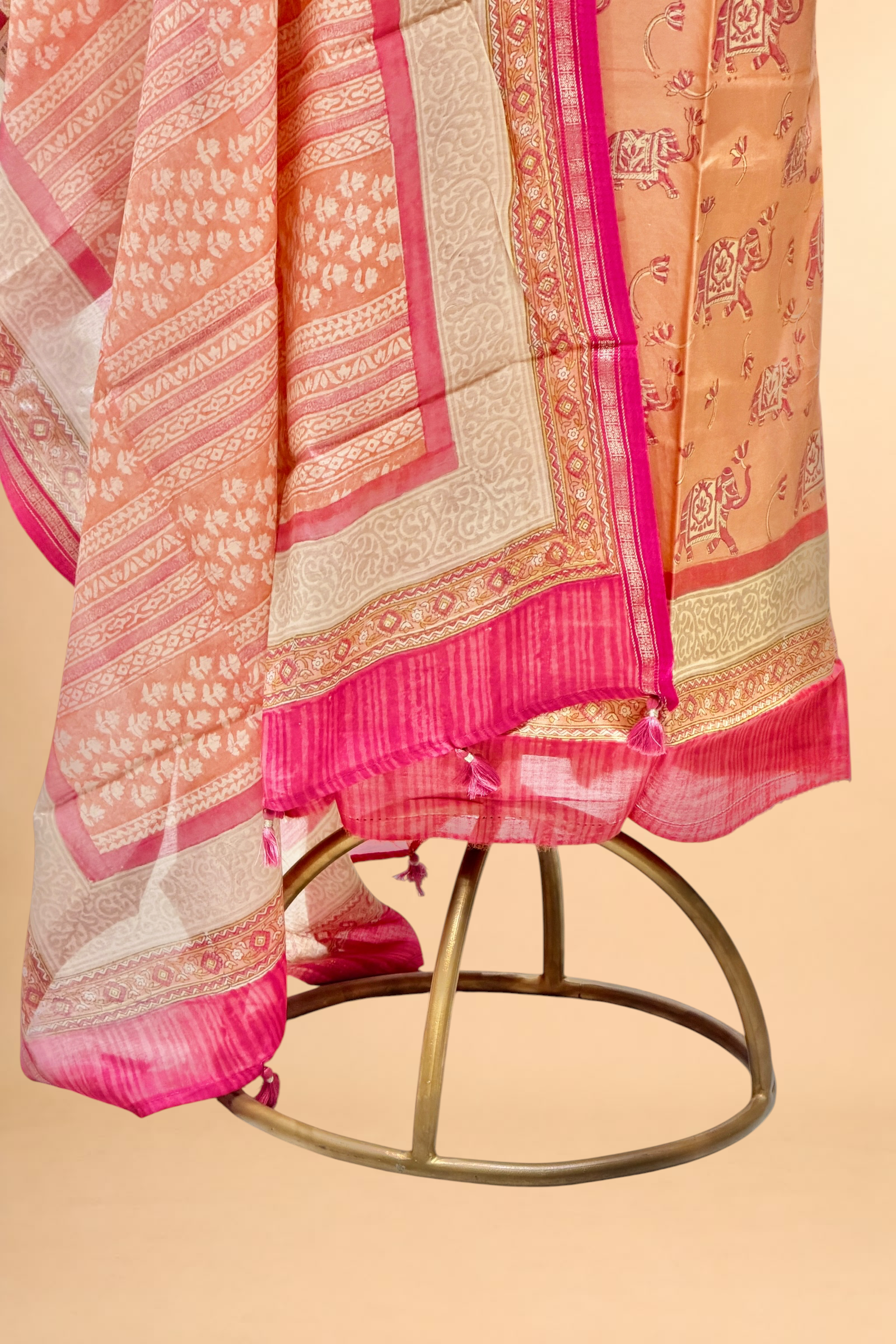 Mustard Chanderi Block Print Suit Set with Designer Dupatta