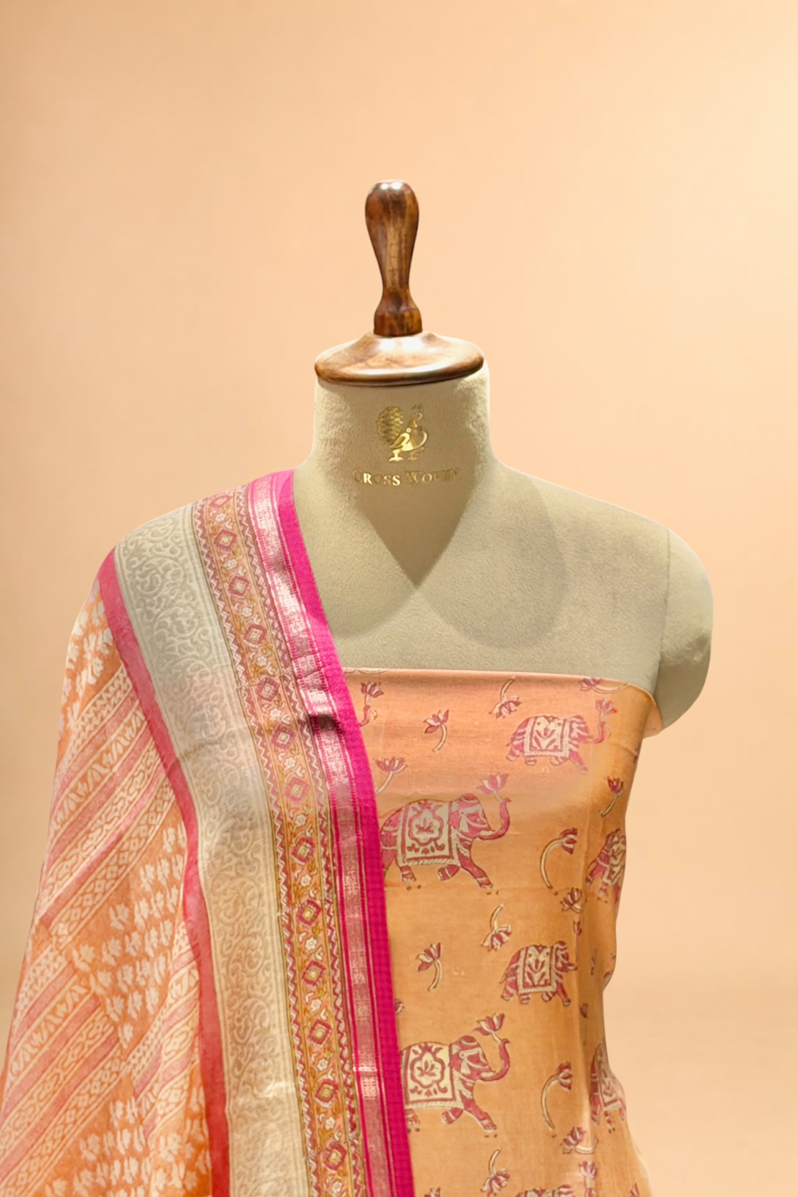 Mustard Chanderi Block Print Suit Set with Designer Dupatta