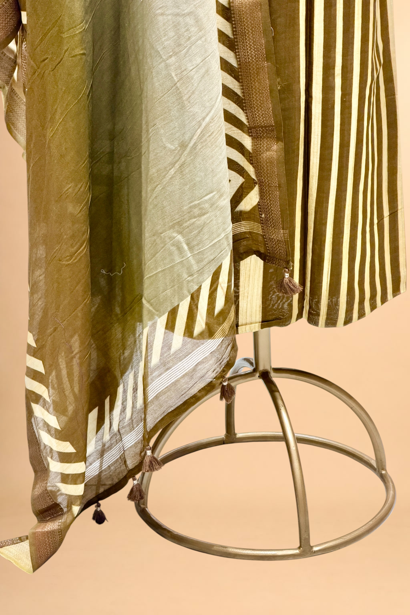Olive Green Block Printed Chanderi Suit Set with Printed Dupatta