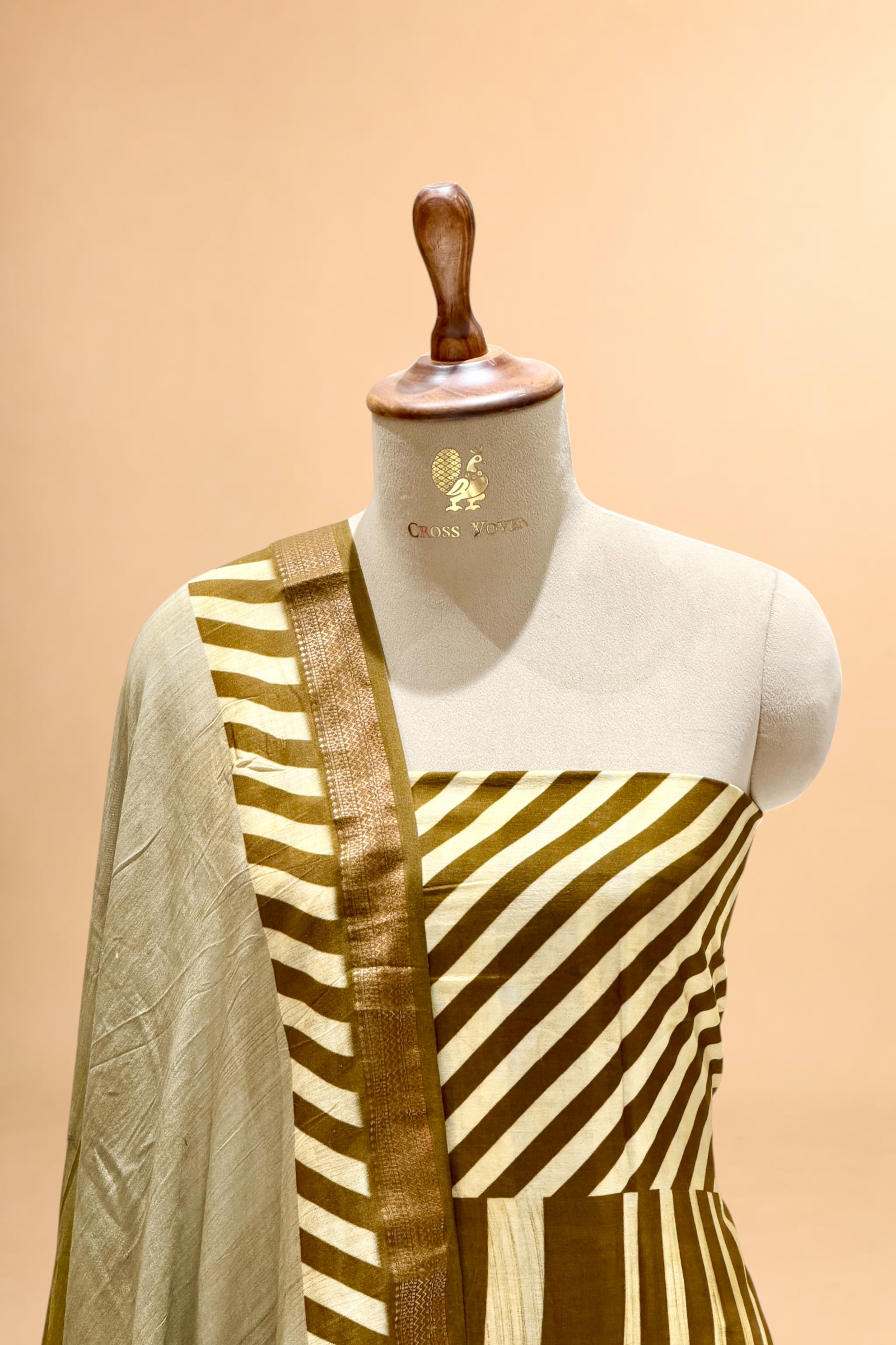 Olive Green Block Printed Chanderi Suit Set with Printed Dupatta