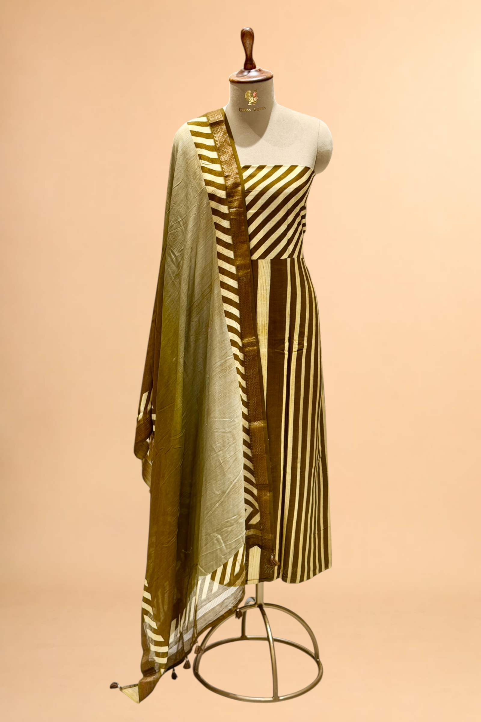Olive Green Block Printed Chanderi Suit Set with Printed Dupatta
