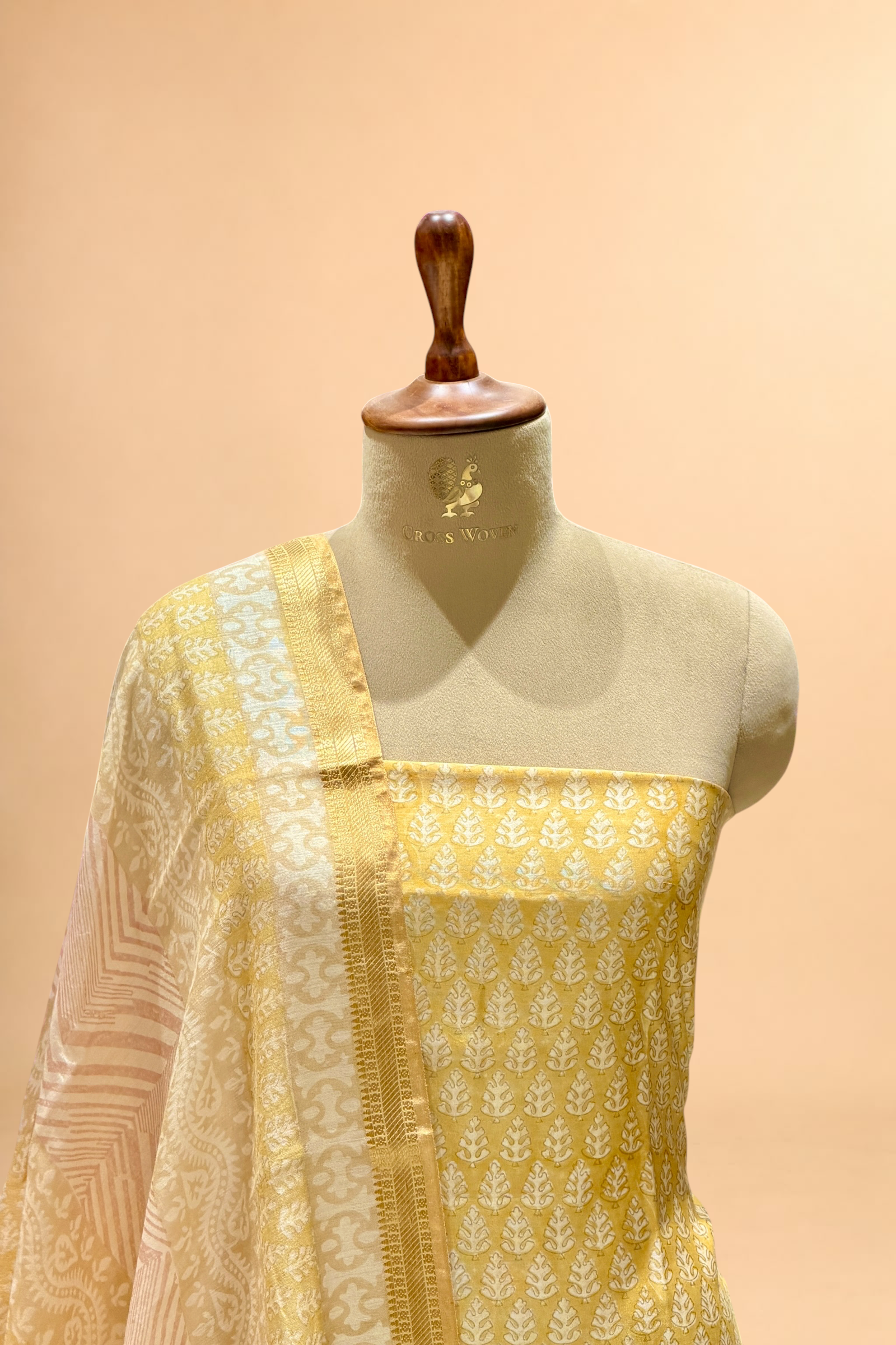 Sunshine Yellow Block Printed Chanderi Suit Set with Printed Dupatta